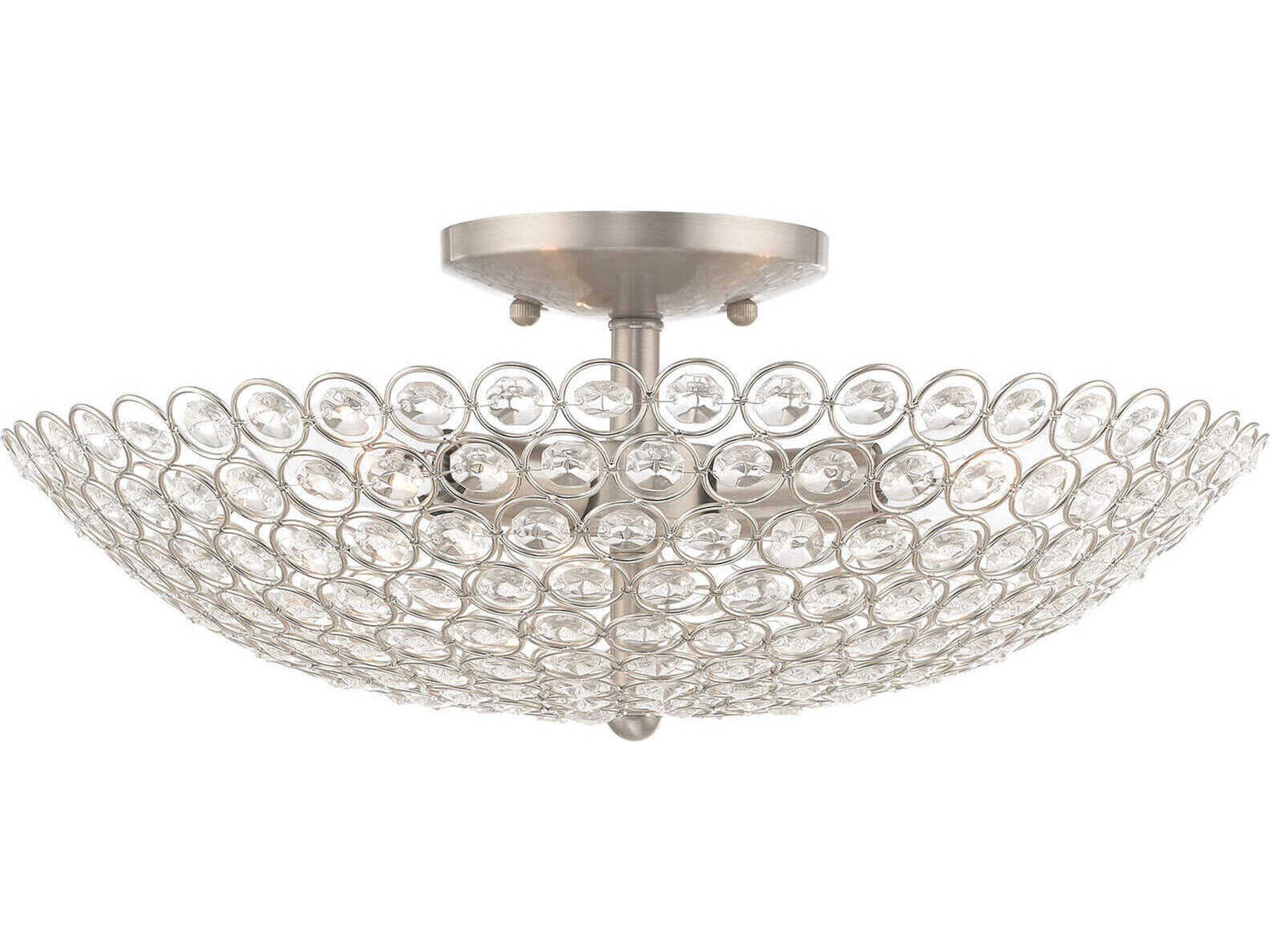 Livex Lighting Cassandra 3-Light Brushed Nickel Clear Crystal Bowl Semi Flush Mount