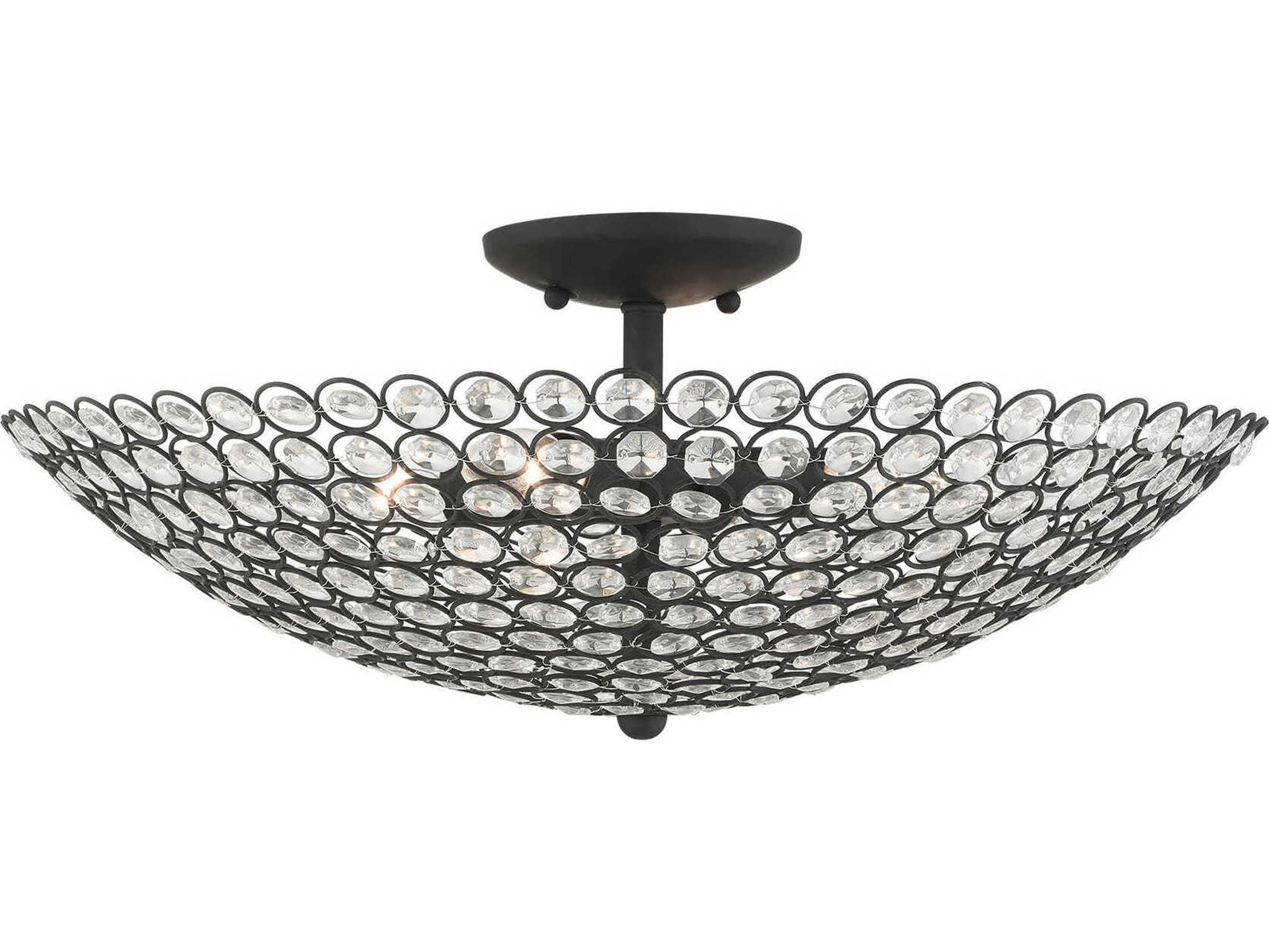 Livex Lighting Cassandra 4-Light Black Crystal Bowl Semi Flush Mount