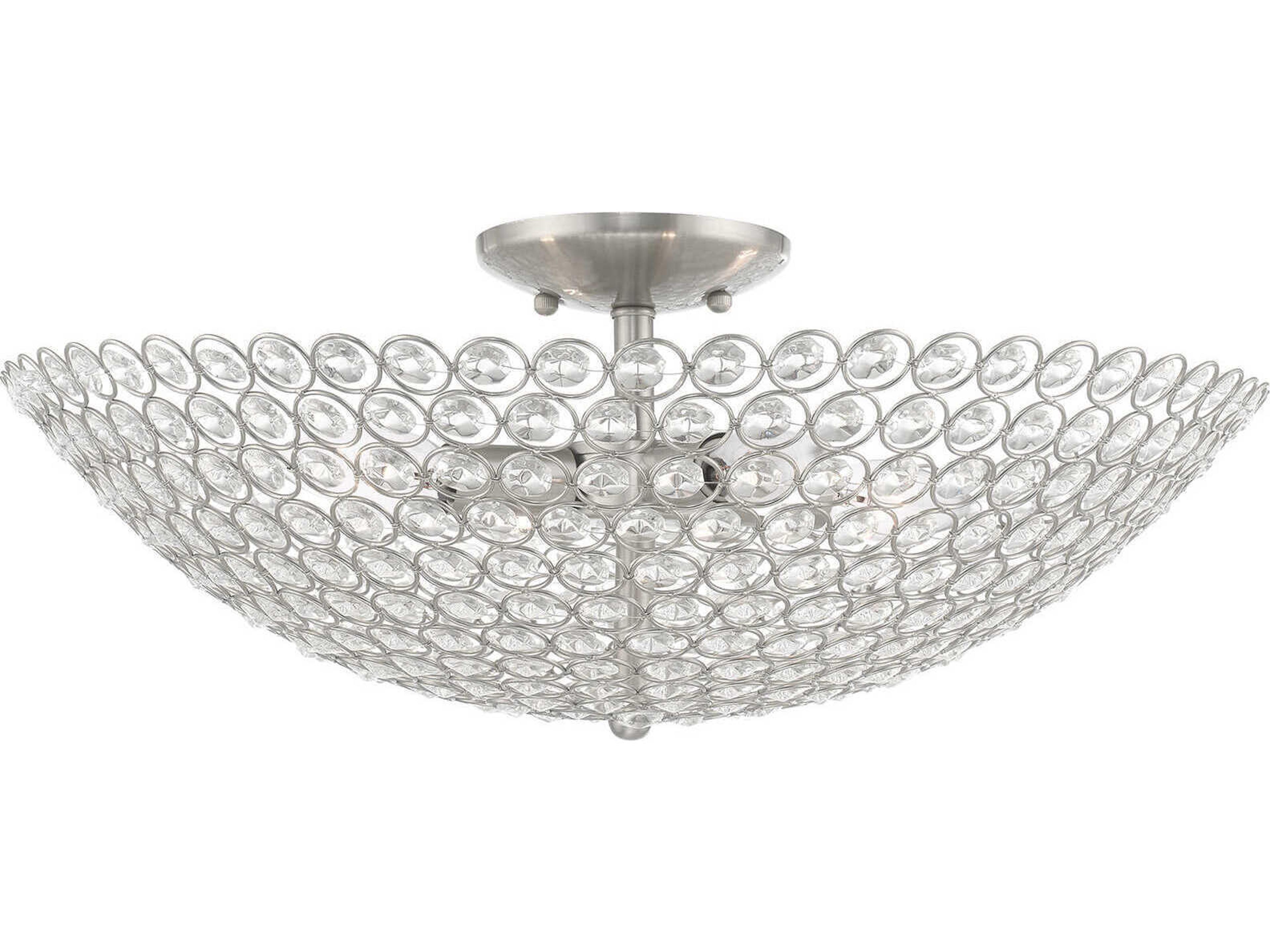 Livex Lighting Cassandra 4-Light Brushed Nickel Clear Crystal Bowl Semi Flush Mount