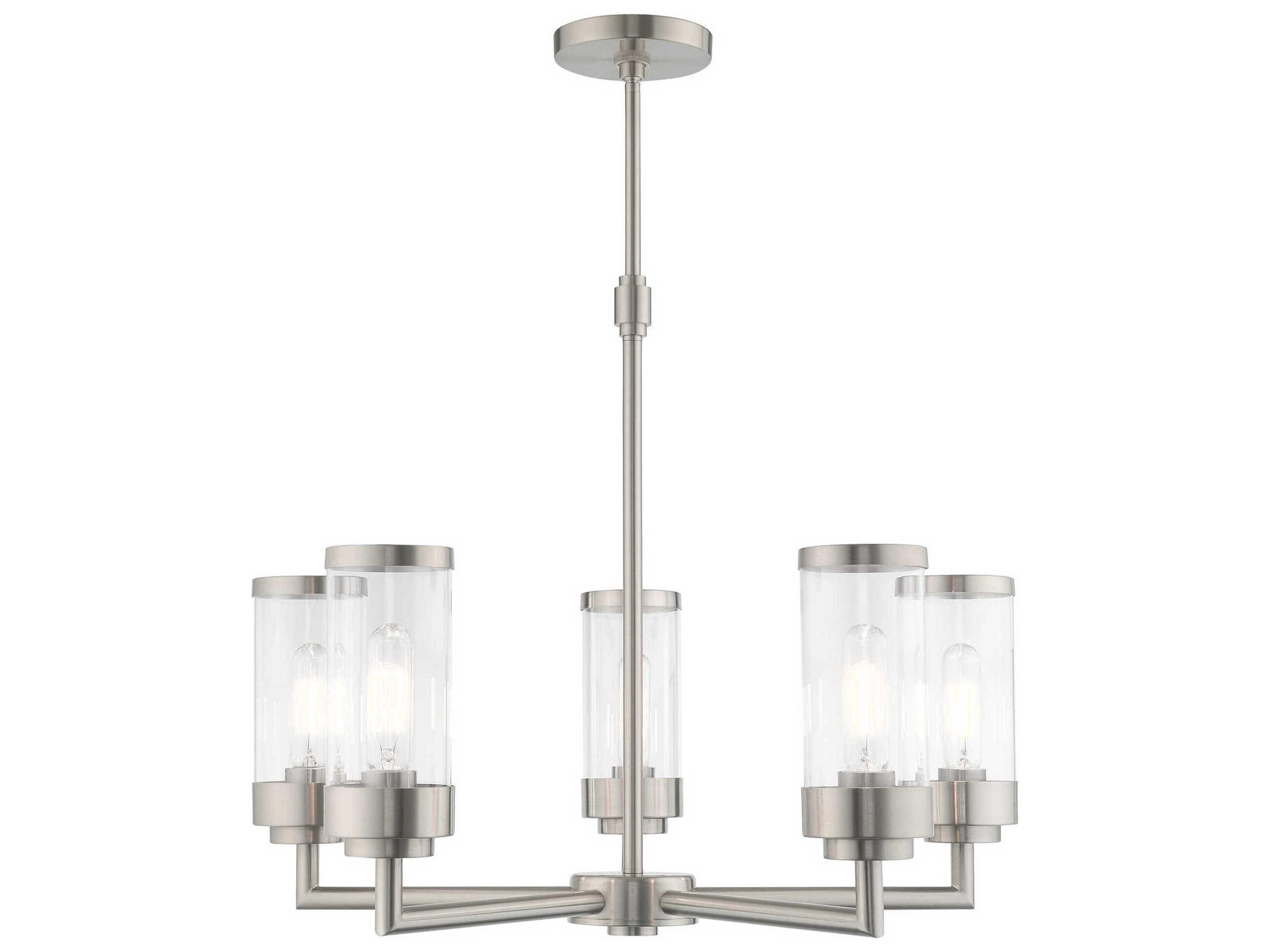 Livex Lighting Hillcrest 5-Light Brushed Nickel Clear Glass Cylinder Chandelier