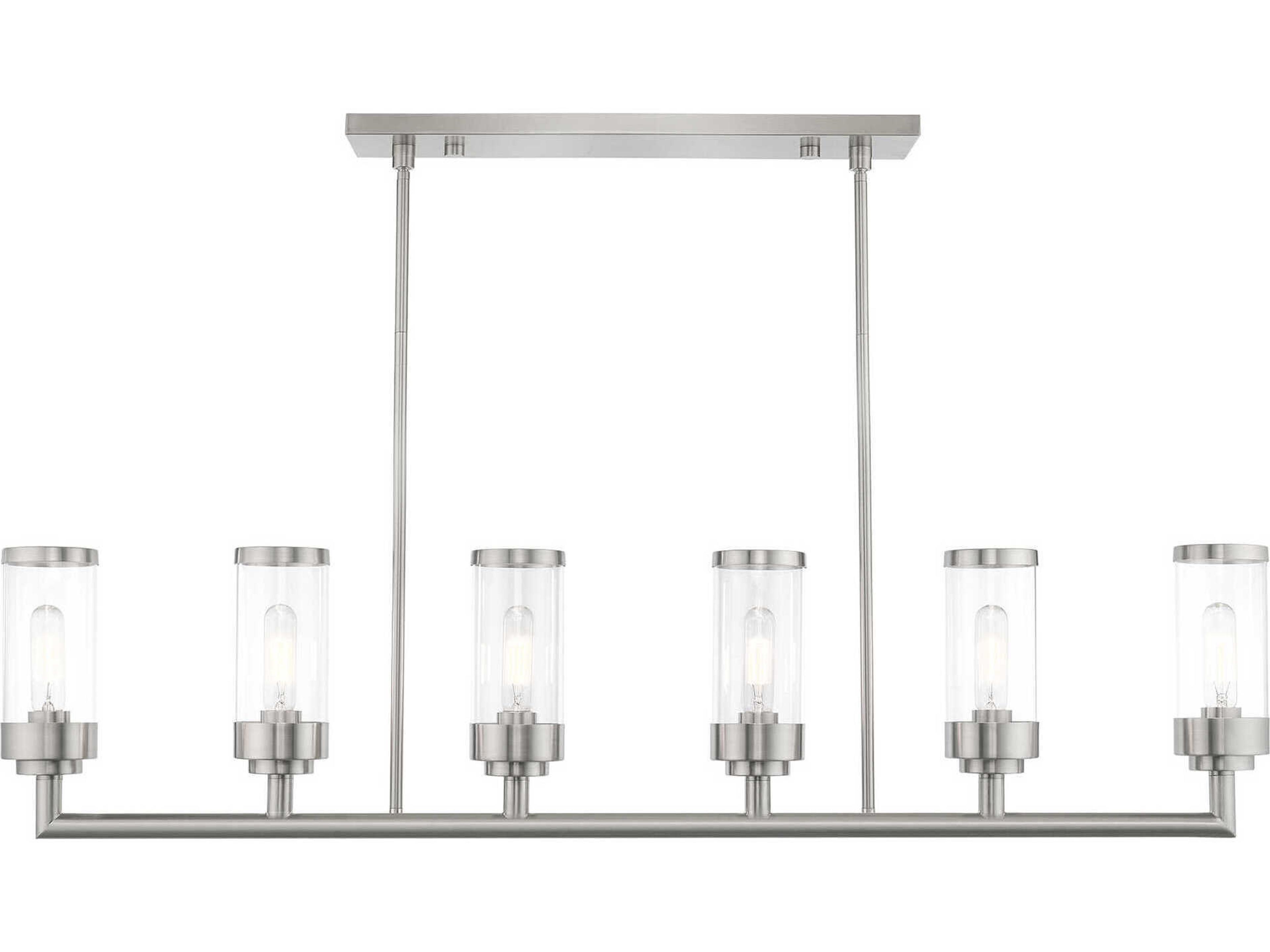 Livex Lighting Hillcrest 6-Light Brushed Nickel Glass Cylinder Island Pendant