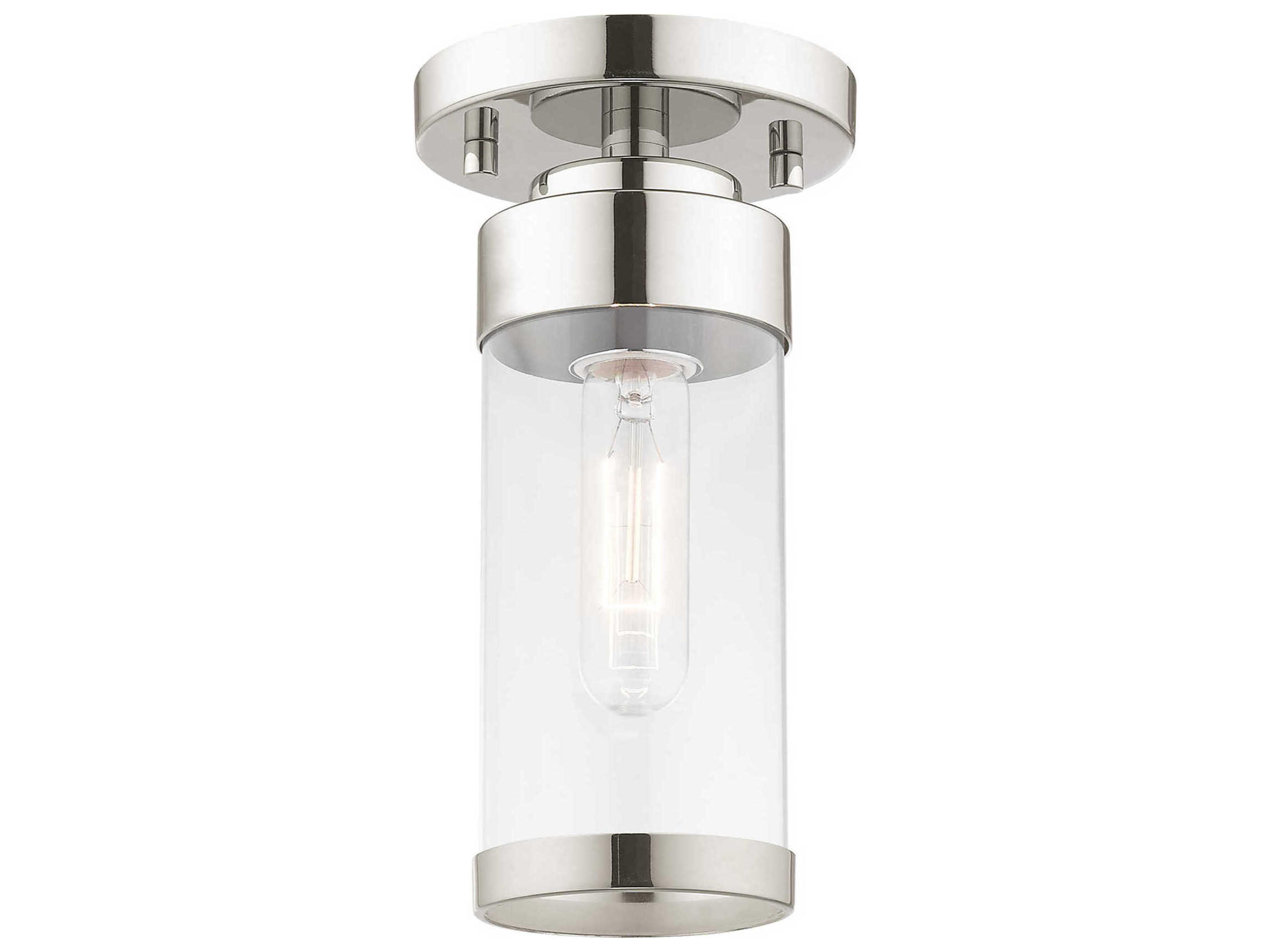 Livex Lighting Hillcrest 1-Light Polished Chrome Clear Glass Cylinder Semi Flush Mount