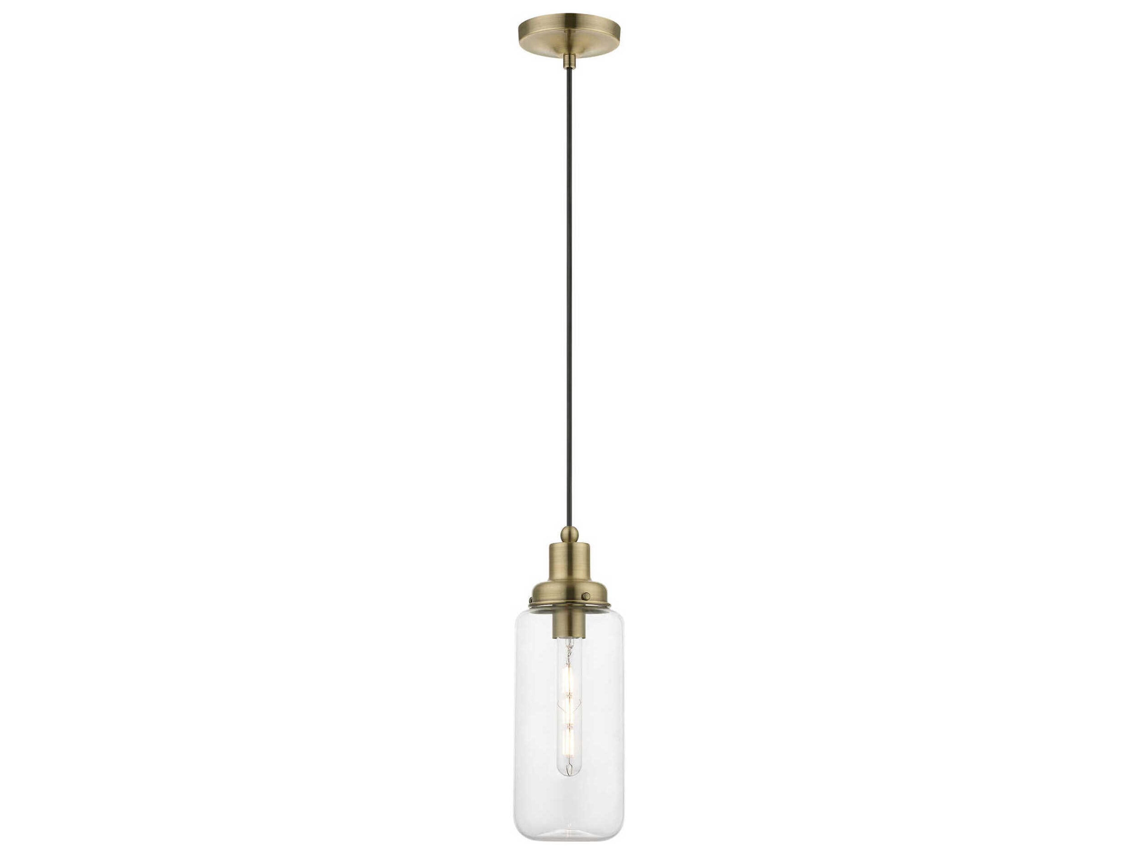 Livex Lighting Oakhurst 1-Light Antique Brass Glass Cylinder Mini Pendant