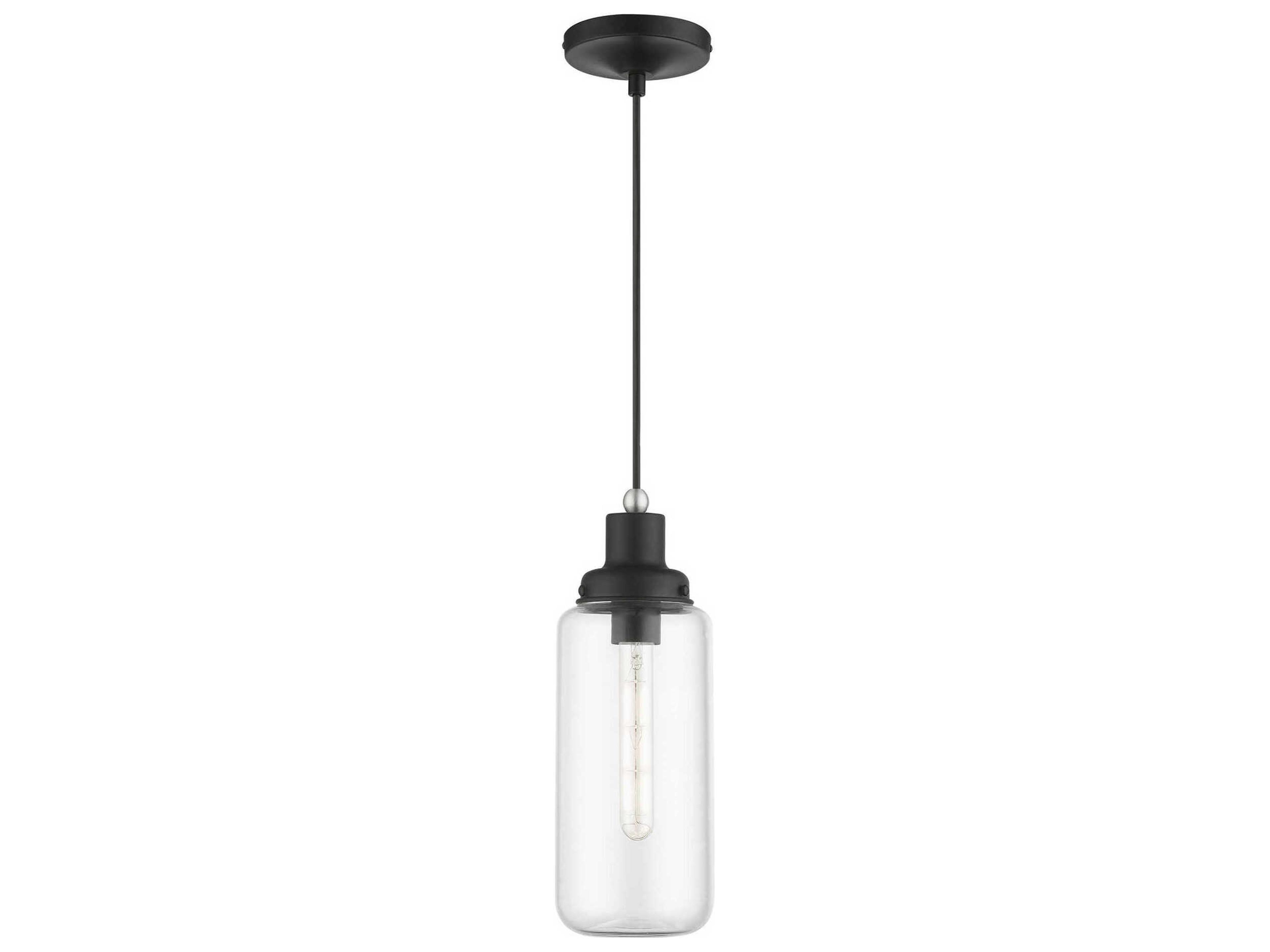 Livex Lighting Oakhurst 1-Light Black Brushed Nickel Glass Cylinder Mini Pendant