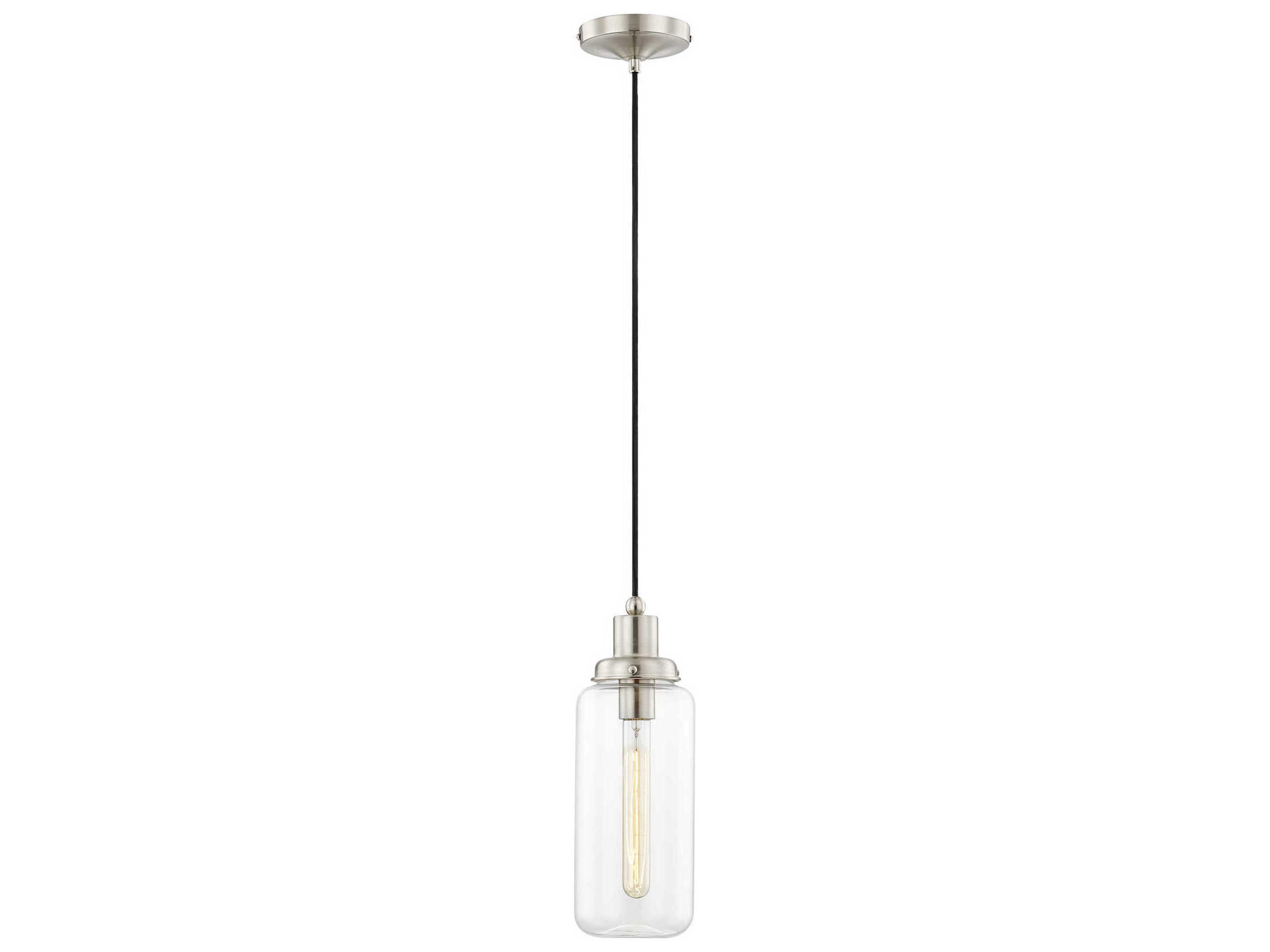 Livex Lighting Art Glass 1-Light Brushed Nickel Cylinder Mini Pendant