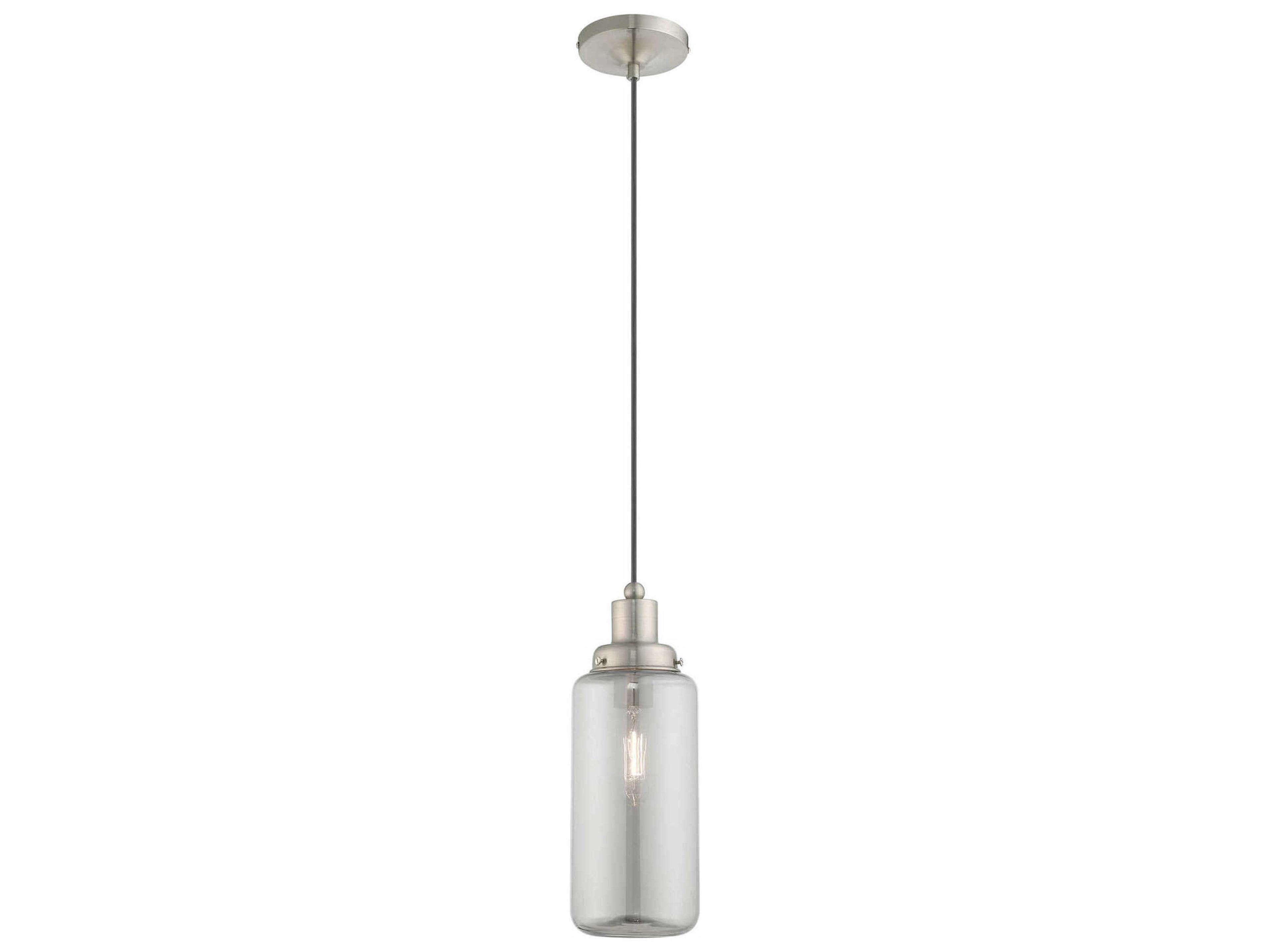 Livex Lighting Art Glass 1-Light Brushed Nickel Gray Cylinder Mini Pendant