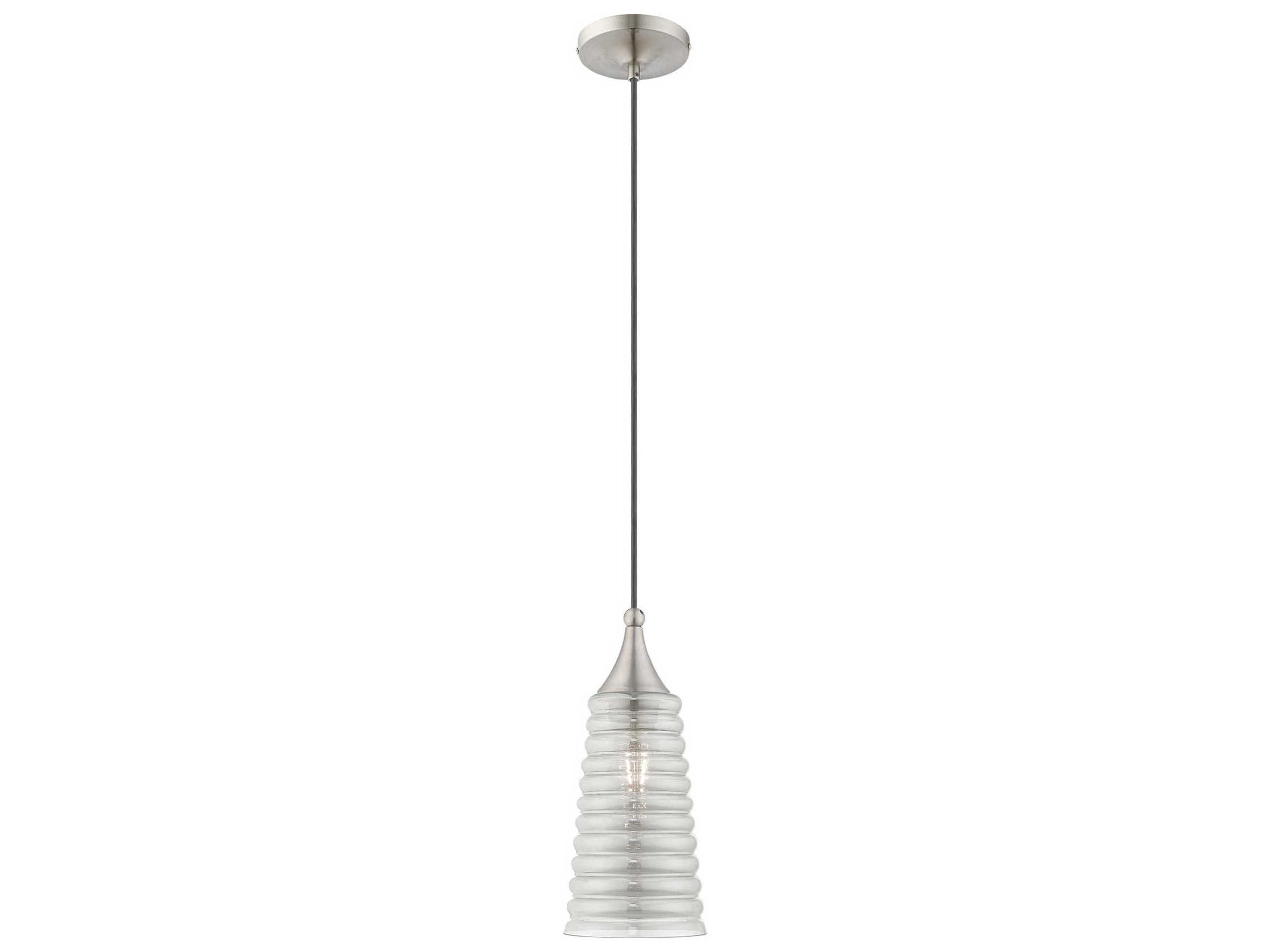 Livex Lighting Art Glass 1-Light Brushed Nickel Clear Bell Mini Pendant