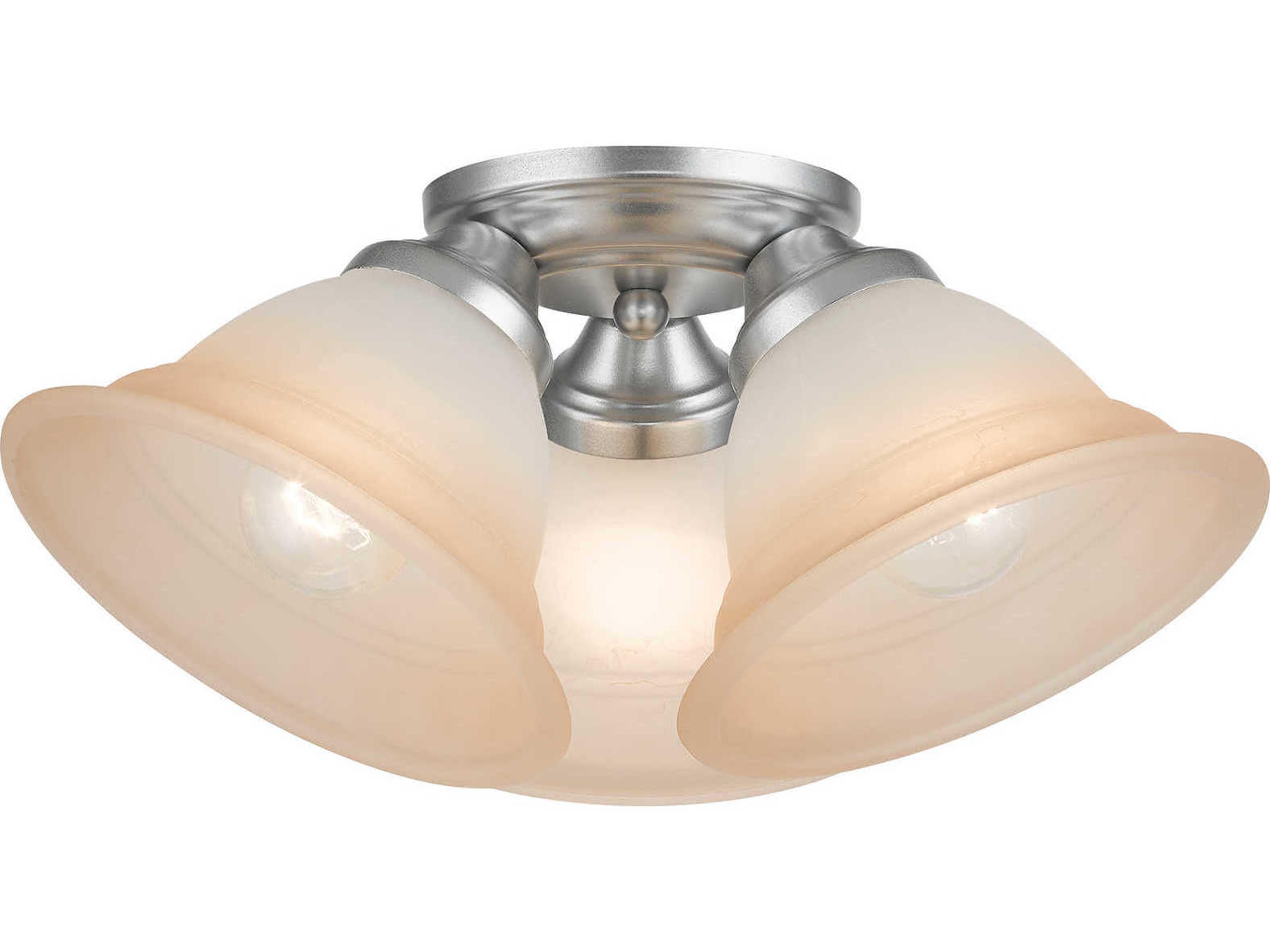 Livex Lighting Wynnewood 3-Light Painted Satin Nickel Glass Bell Flush Mount