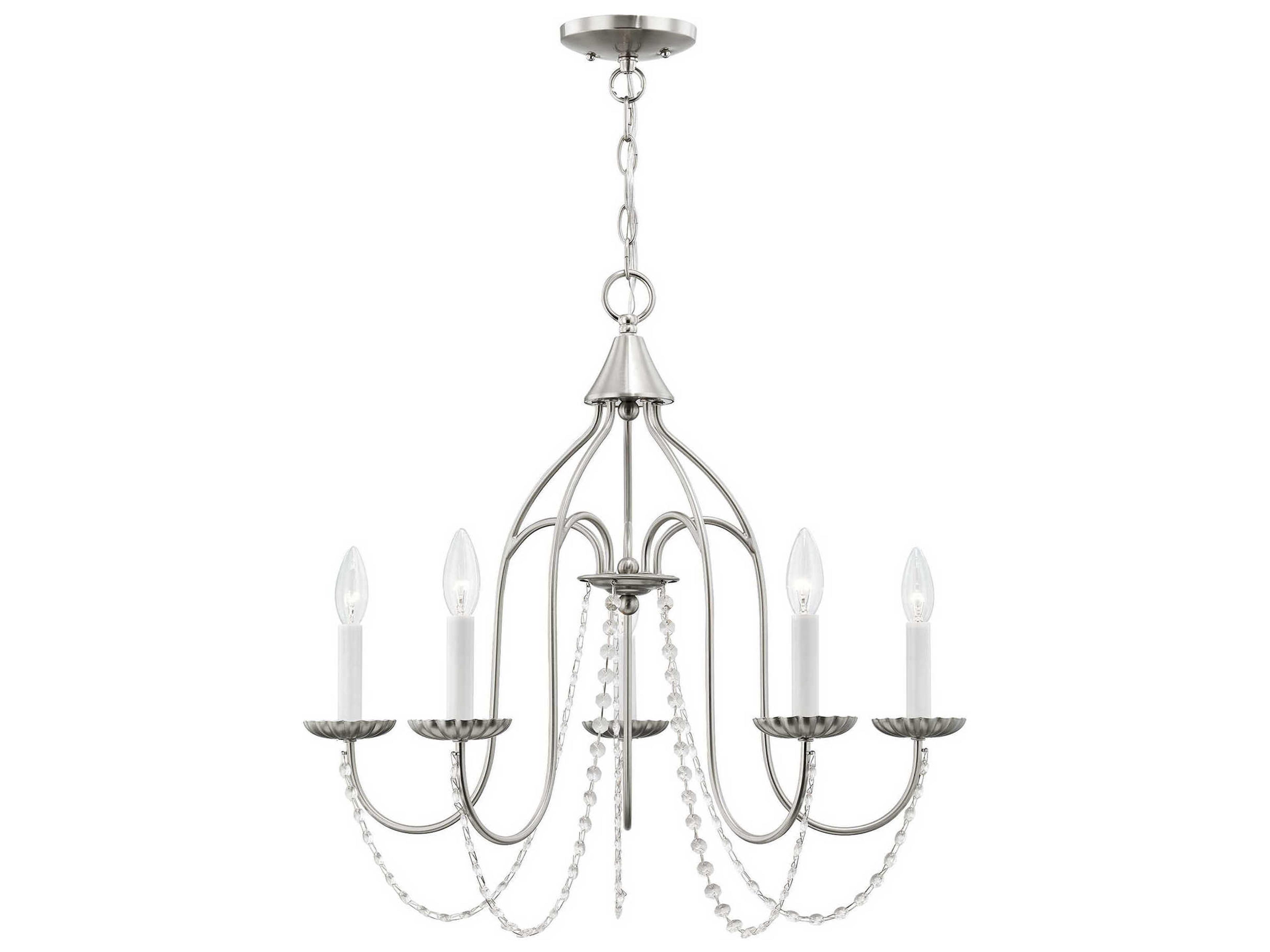 Livex Lighting Alessia 5-Light Brushed Nickel Crystal Candelabra Chandelier