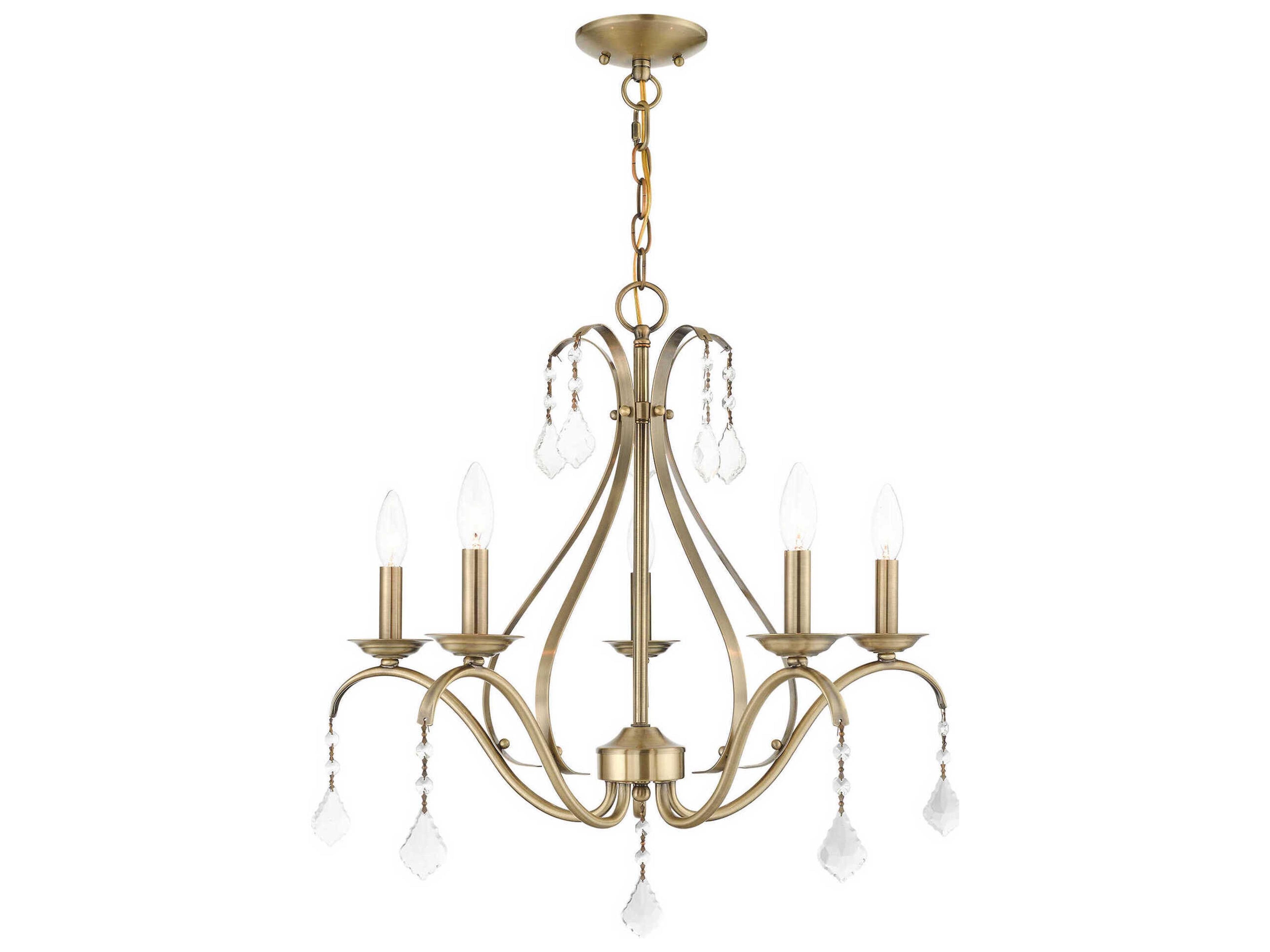Livex Lighting Caterina 5-Light Antique Brass Clear Crystals Candelabra Chandelier