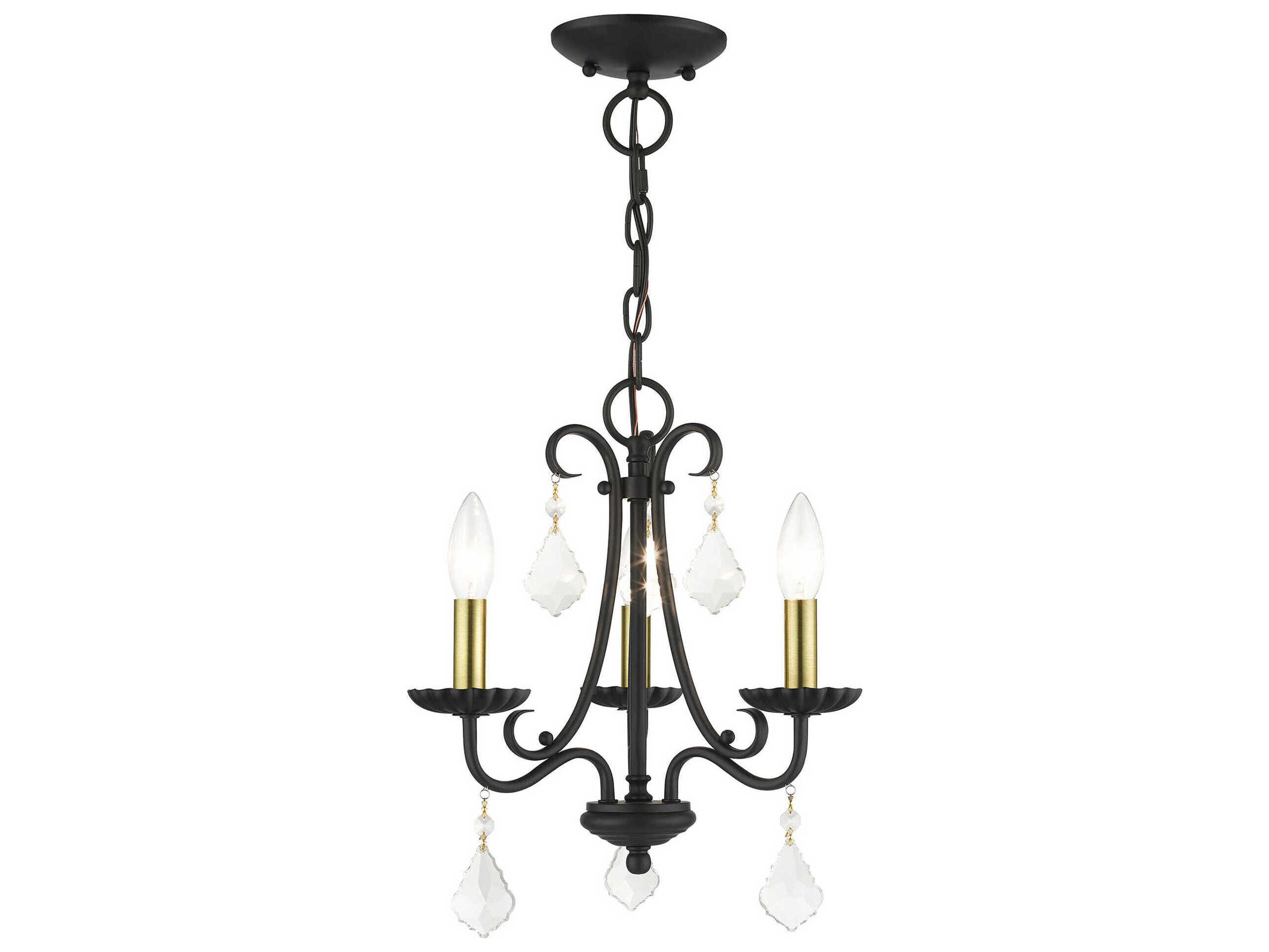 Livex Lighting Daphne 3-Light Black Antique Brass Crystal Candelabra Chandelier