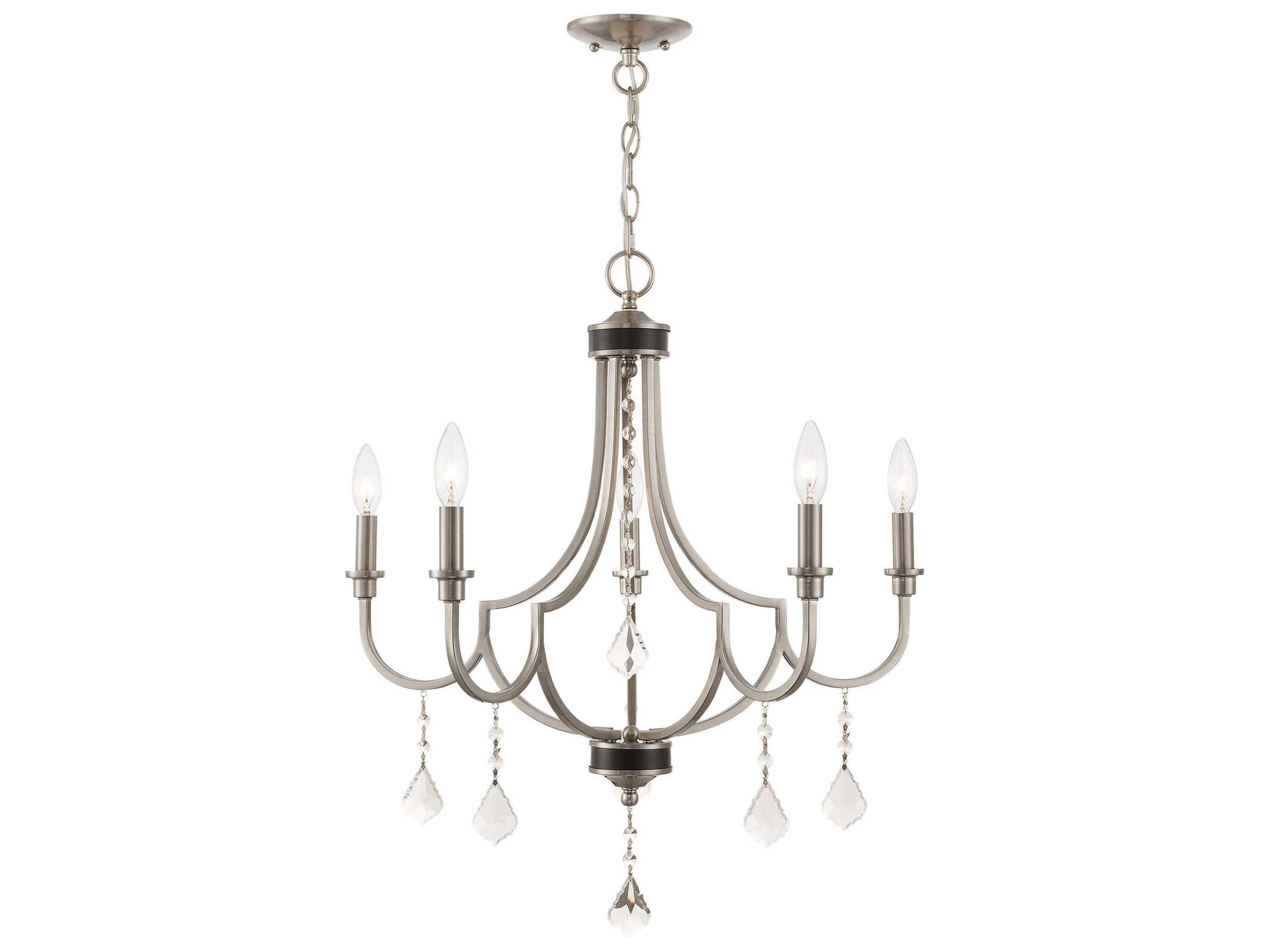 Livex Lighting Glendale 5-Light Brushed Nickel Crystal Candelabra Chandelier