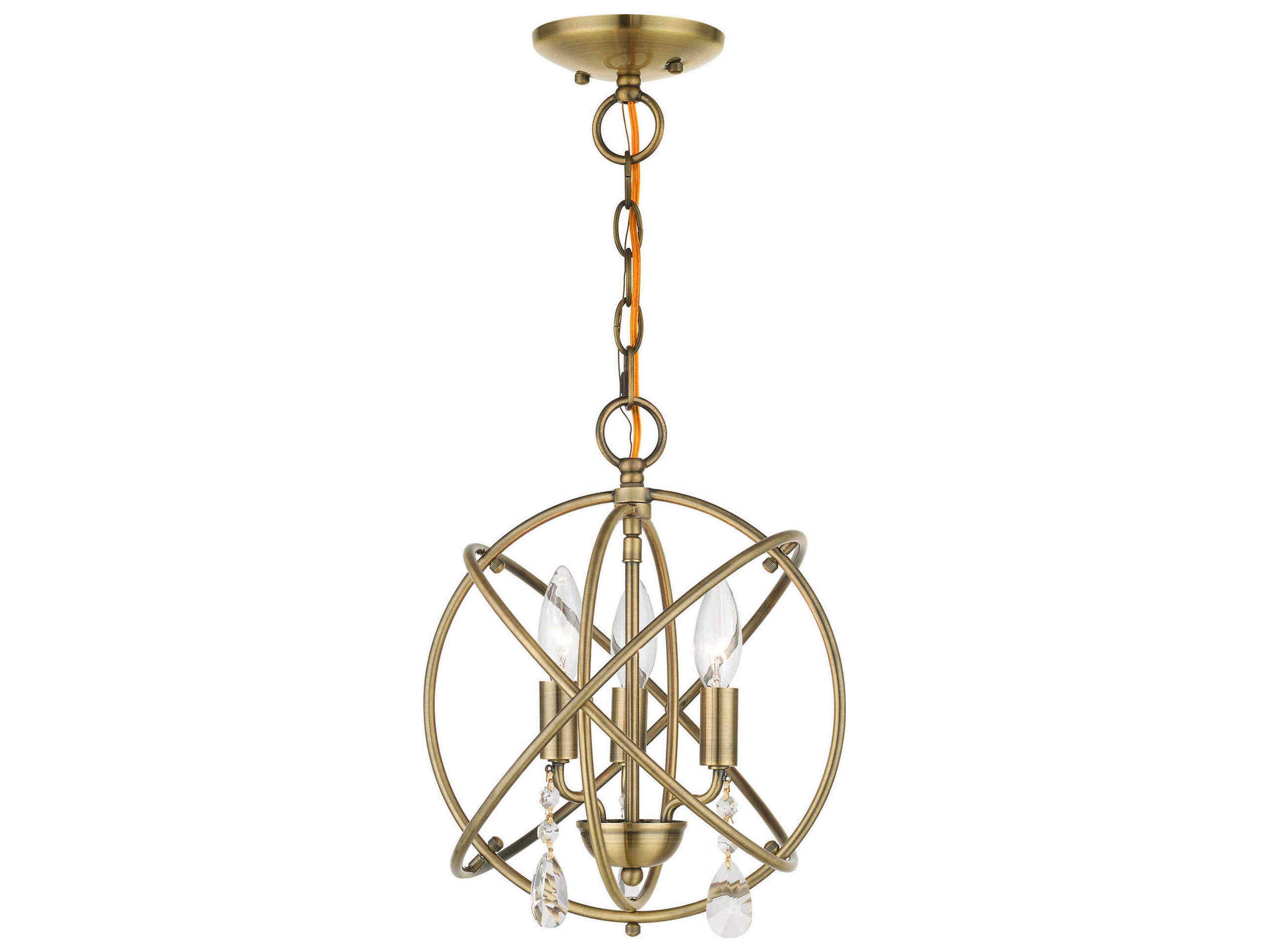 Livex Lighting Aria 3-Light Antique Brass Crystal Candelabra Geometric Chandelier