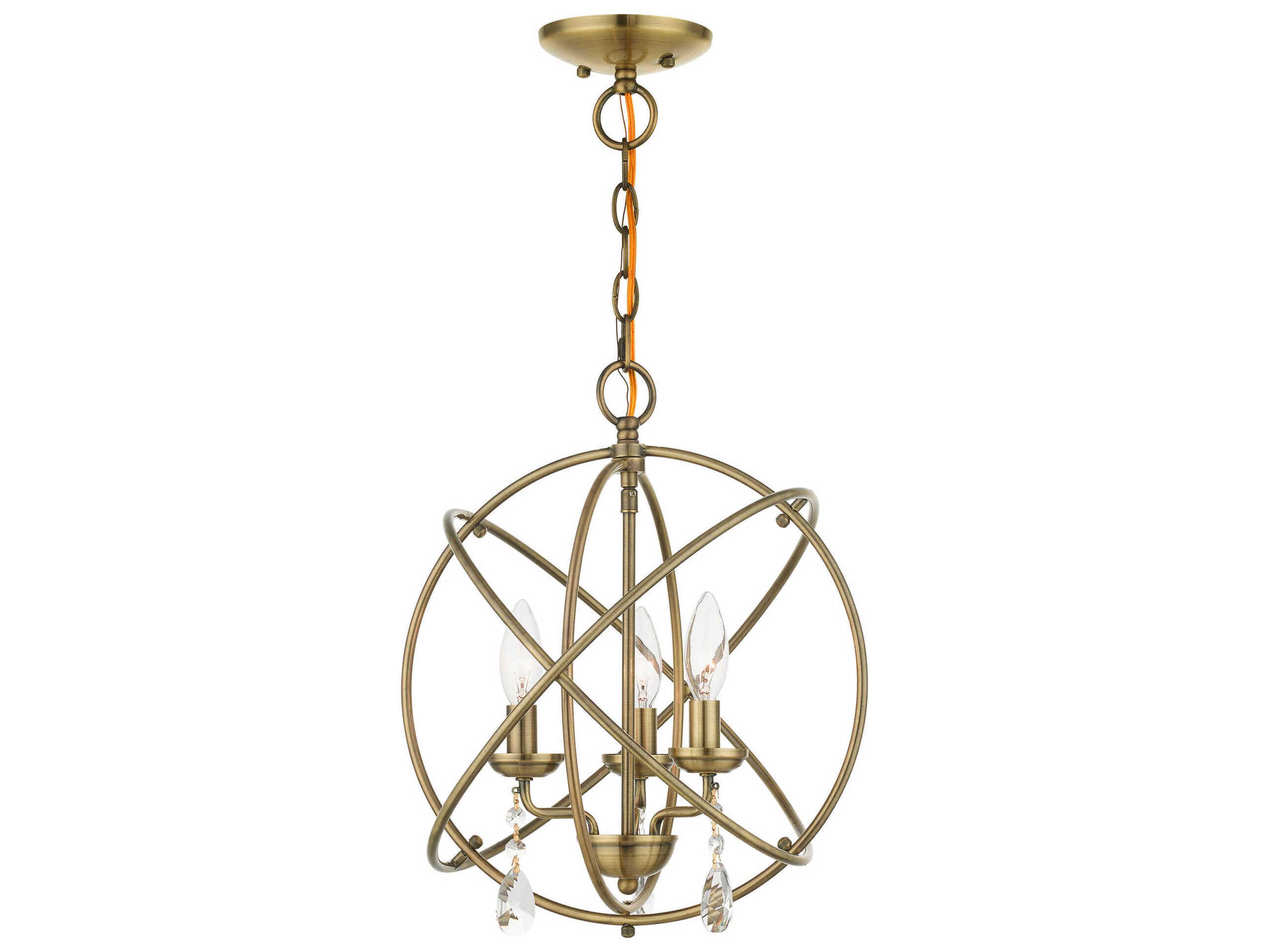 Livex Lighting Aria 3-Light Antique Brass Crystal Candelabra Geometric Chandelier