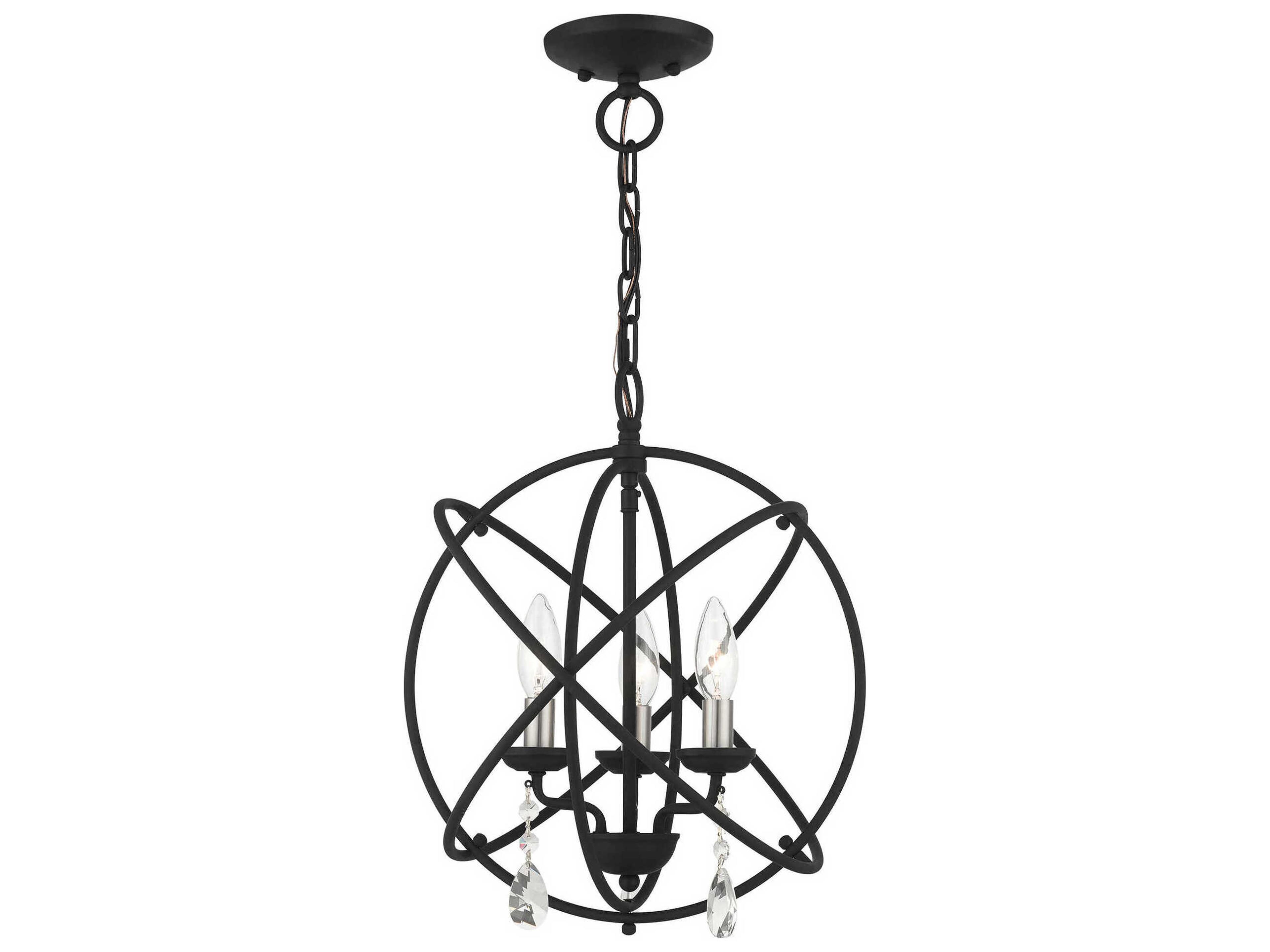 Livex Lighting Aria 3-Light Black Crystal Candelabra Geometric Chandelier