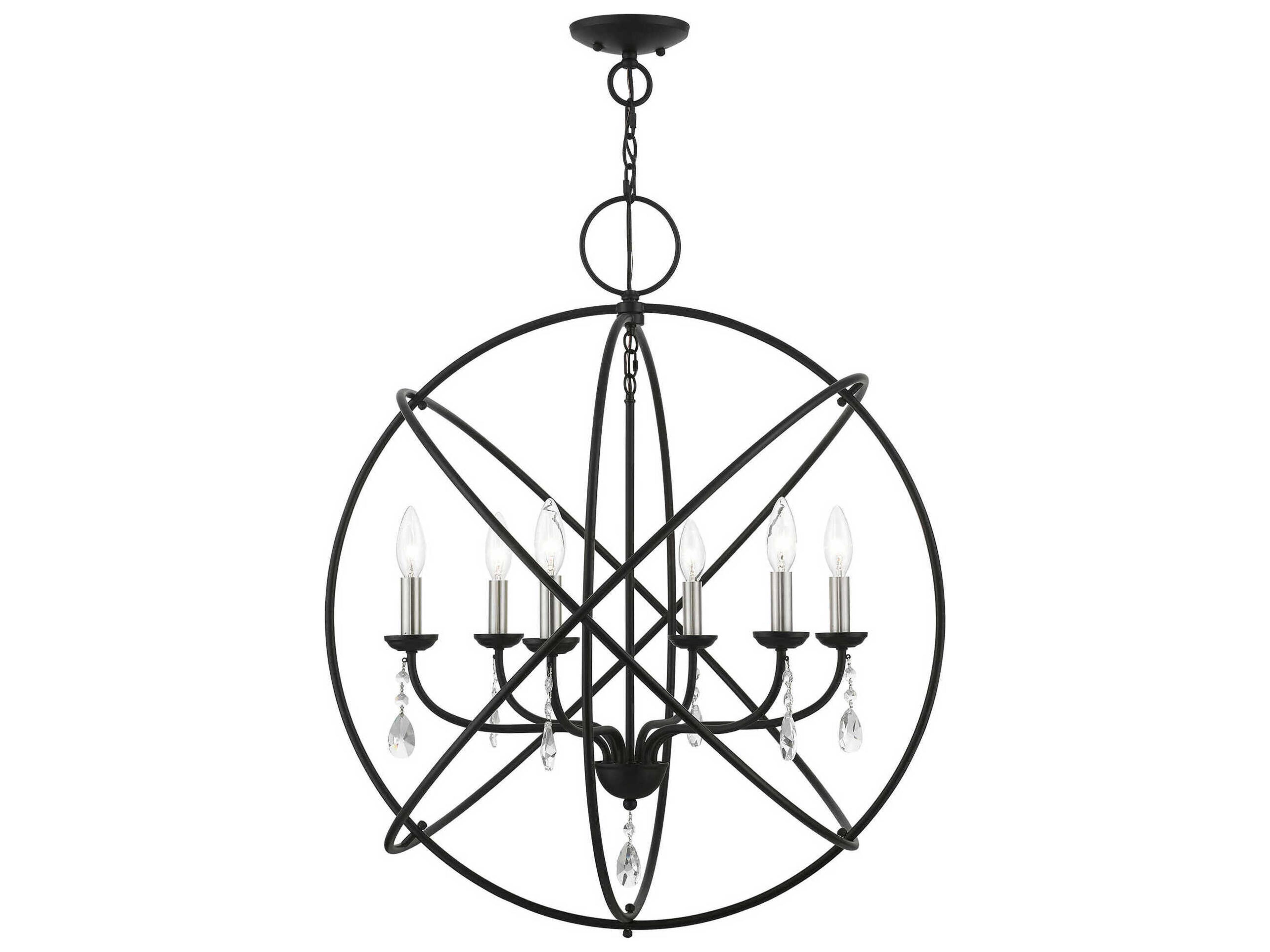 Livex Lighting Aria 6-Light Black Brushed Nickel Crystal Candelabra Chandelier