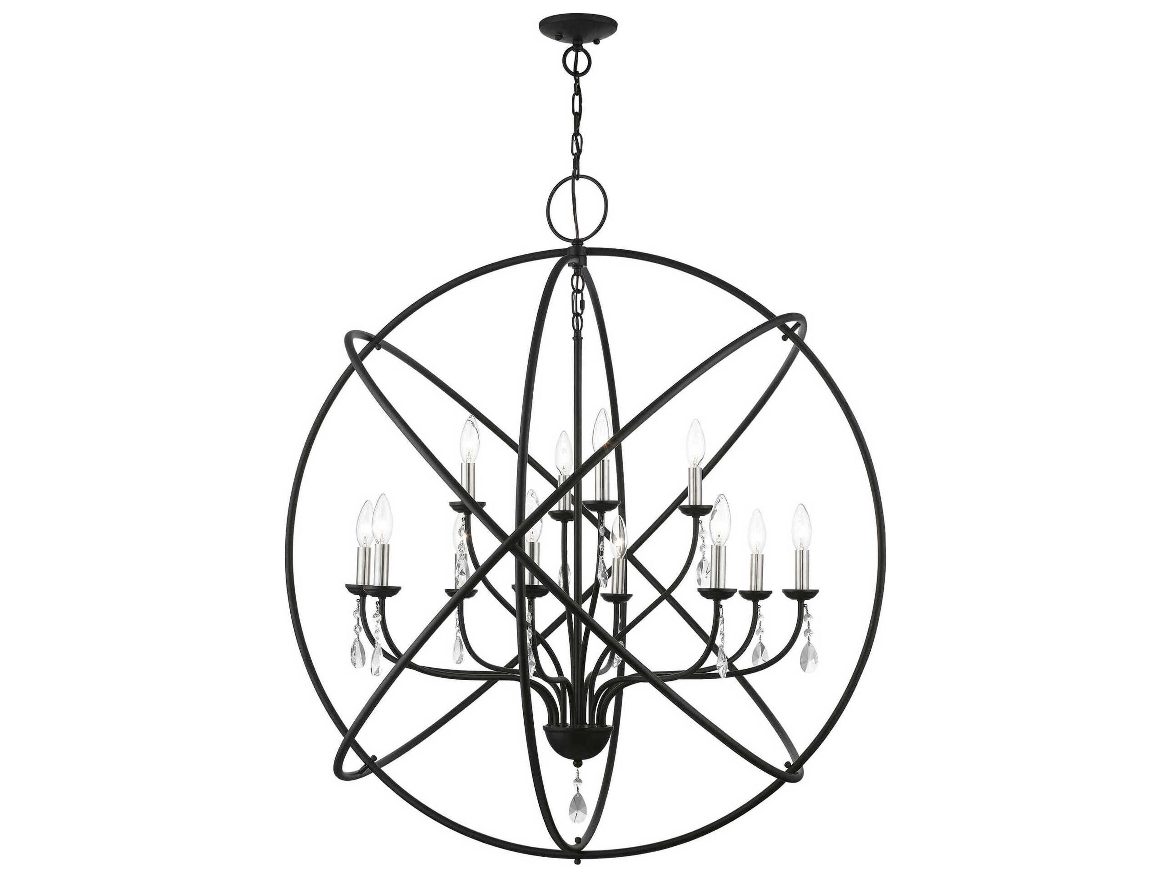 Livex Lighting Aria 12-Light Black Brushed Nickel Crystal Candelabra Chandelier