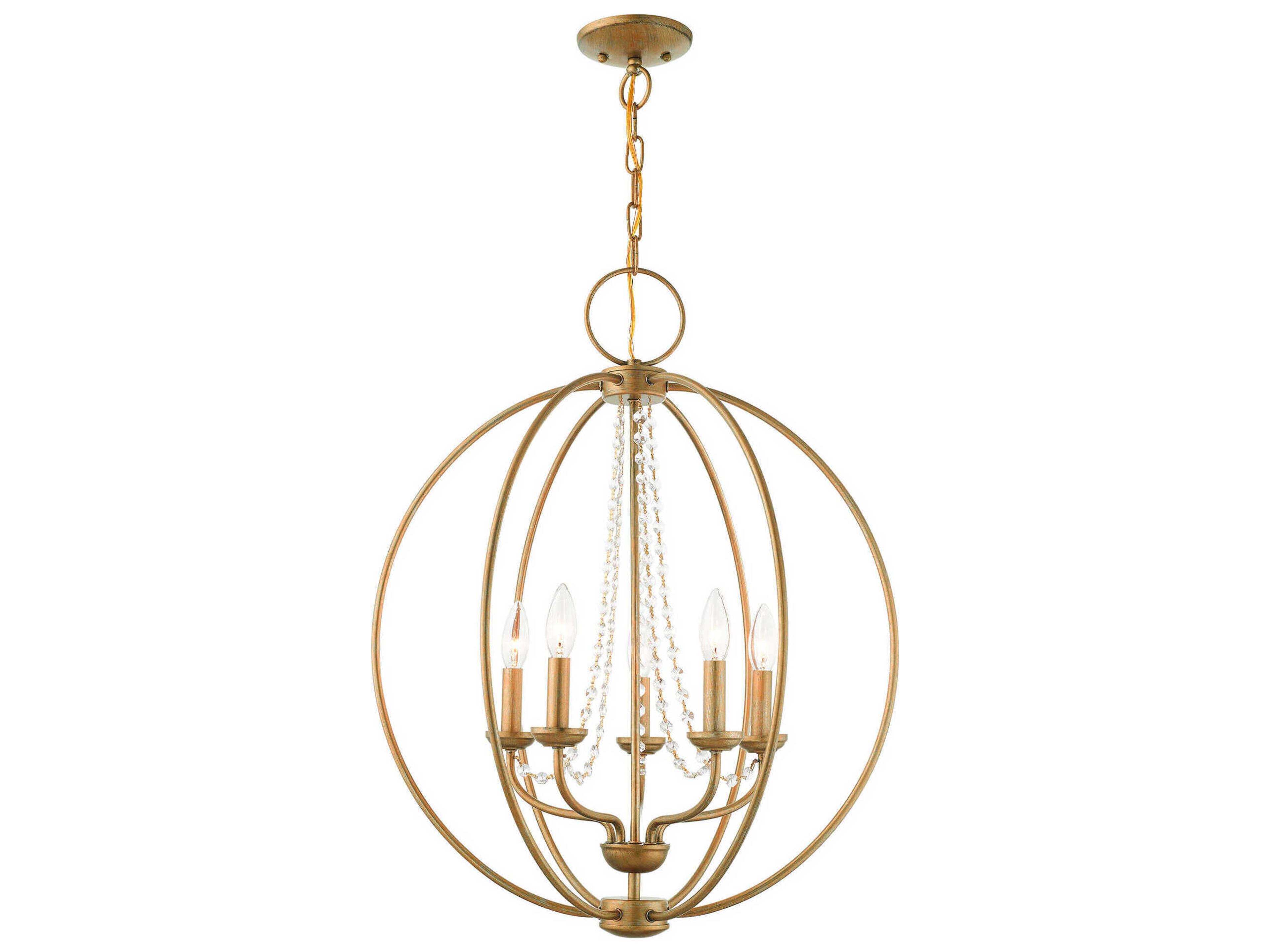 Livex Lighting Arabella 5-Light Antique Gold Leaf Crystal Candelabra Round Chandelier