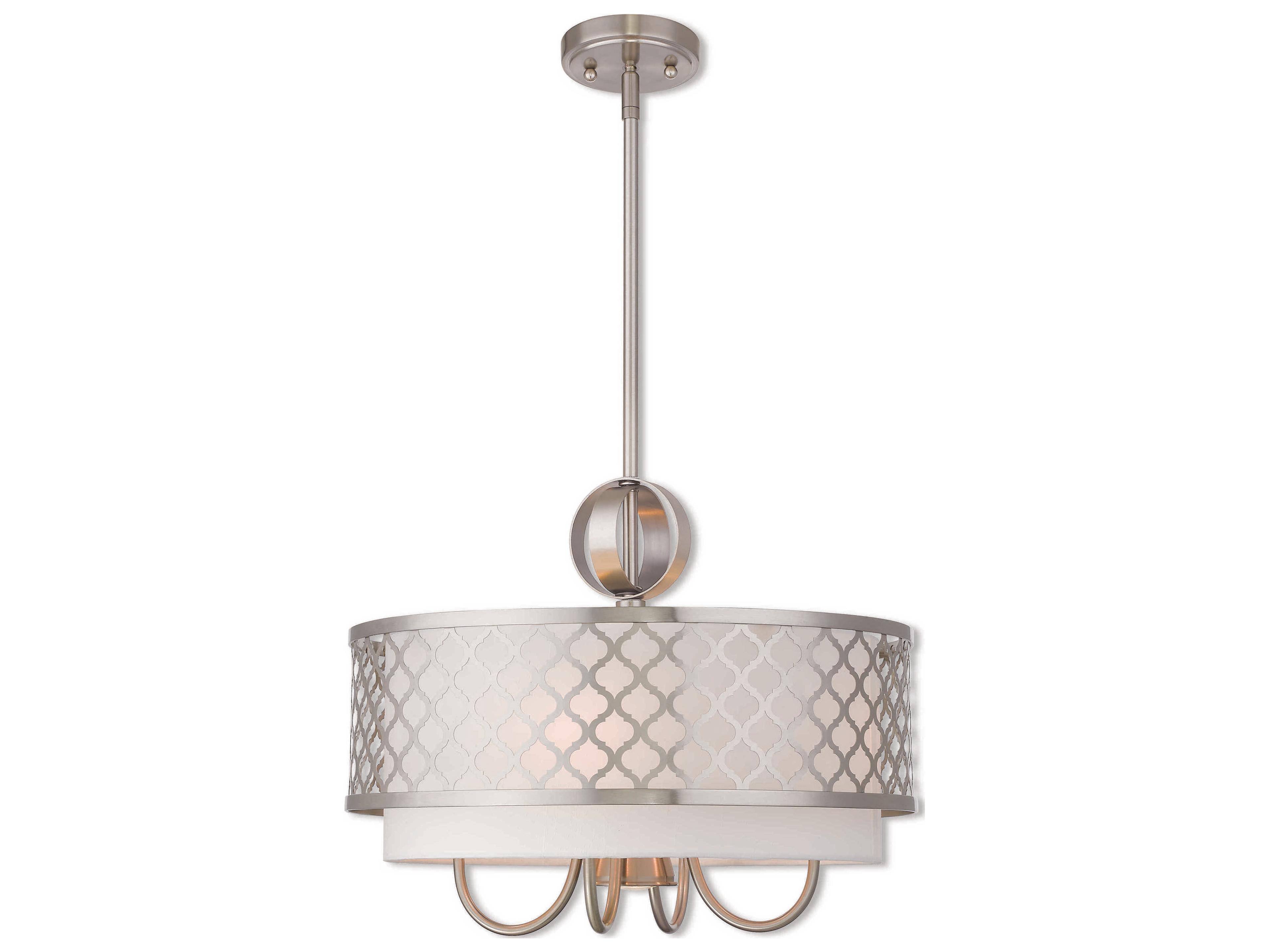 Livex Lighting Arabesque 5-Light Brushed Nickel White Drum Chandelier