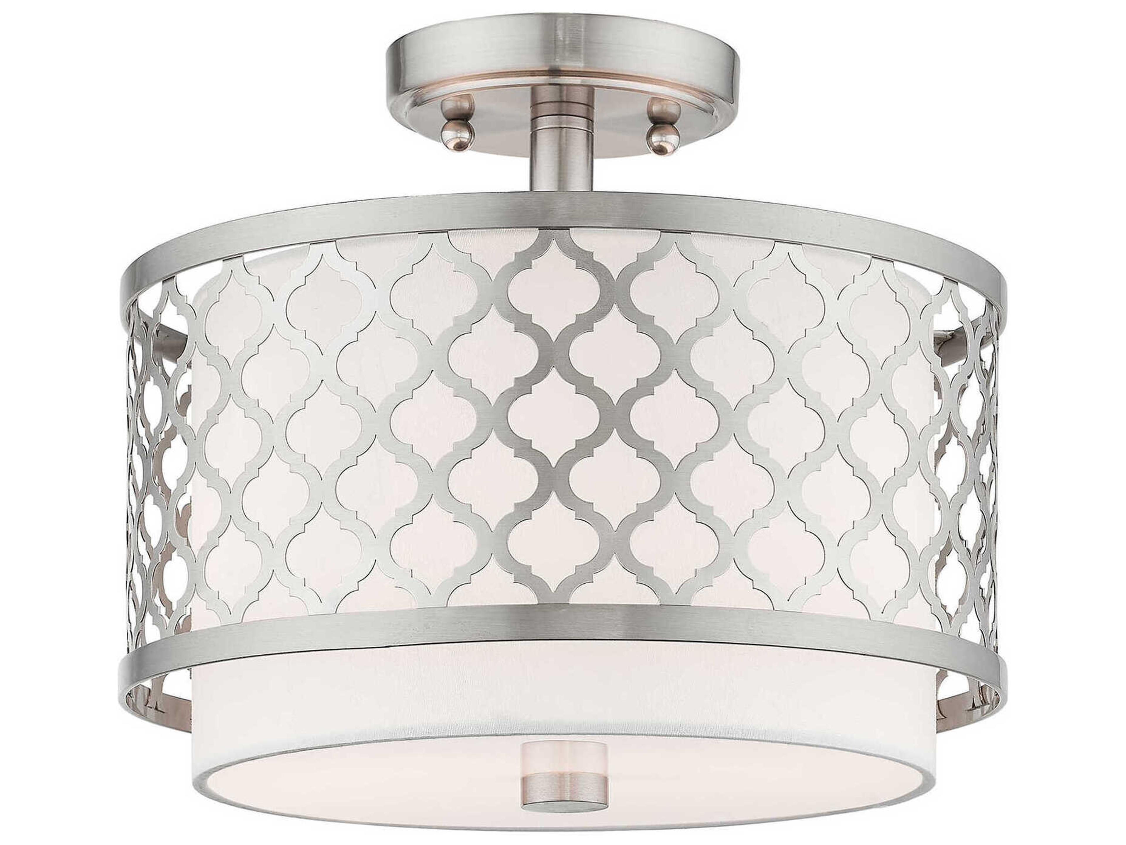 Livex Lighting Arabesque 2-Light Brushed Nickel White Drum Semi Flush Mount