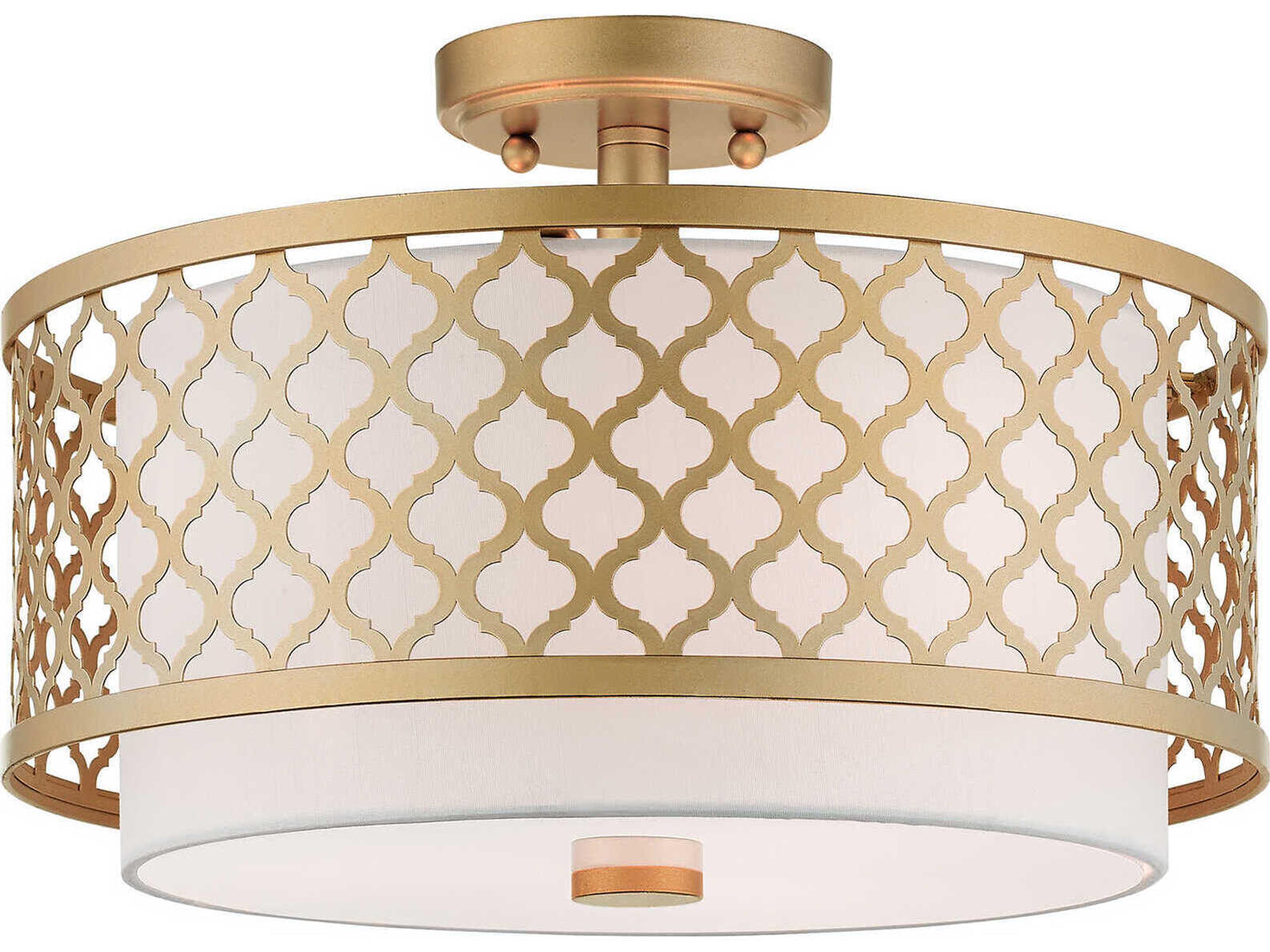 Livex Lighting Arabesque 3-Light Soft Gold White Drum Semi Flush Mount