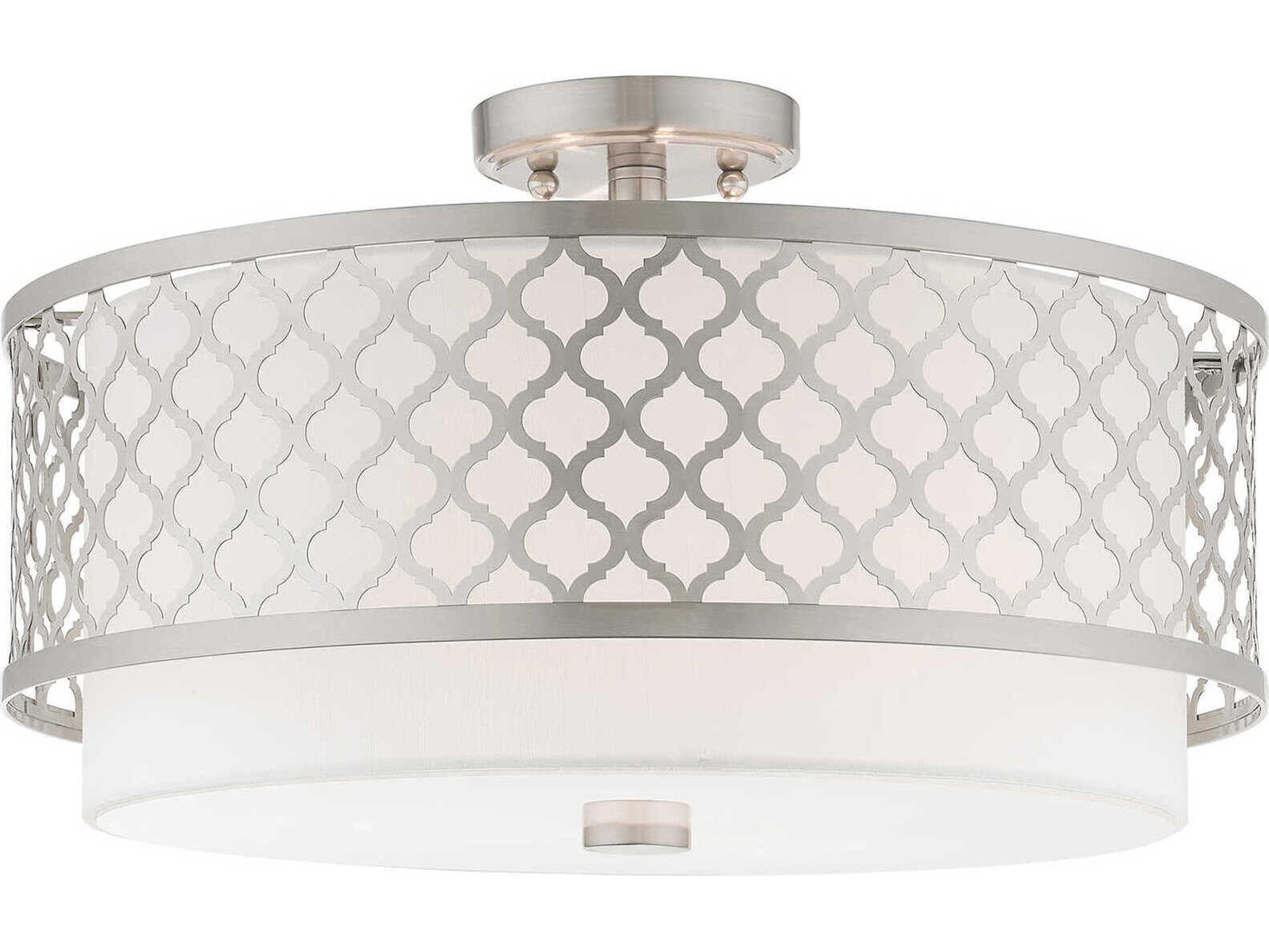 Livex Lighting Arabesque 3-Light Brushed Nickel White Drum Semi Flush Mount