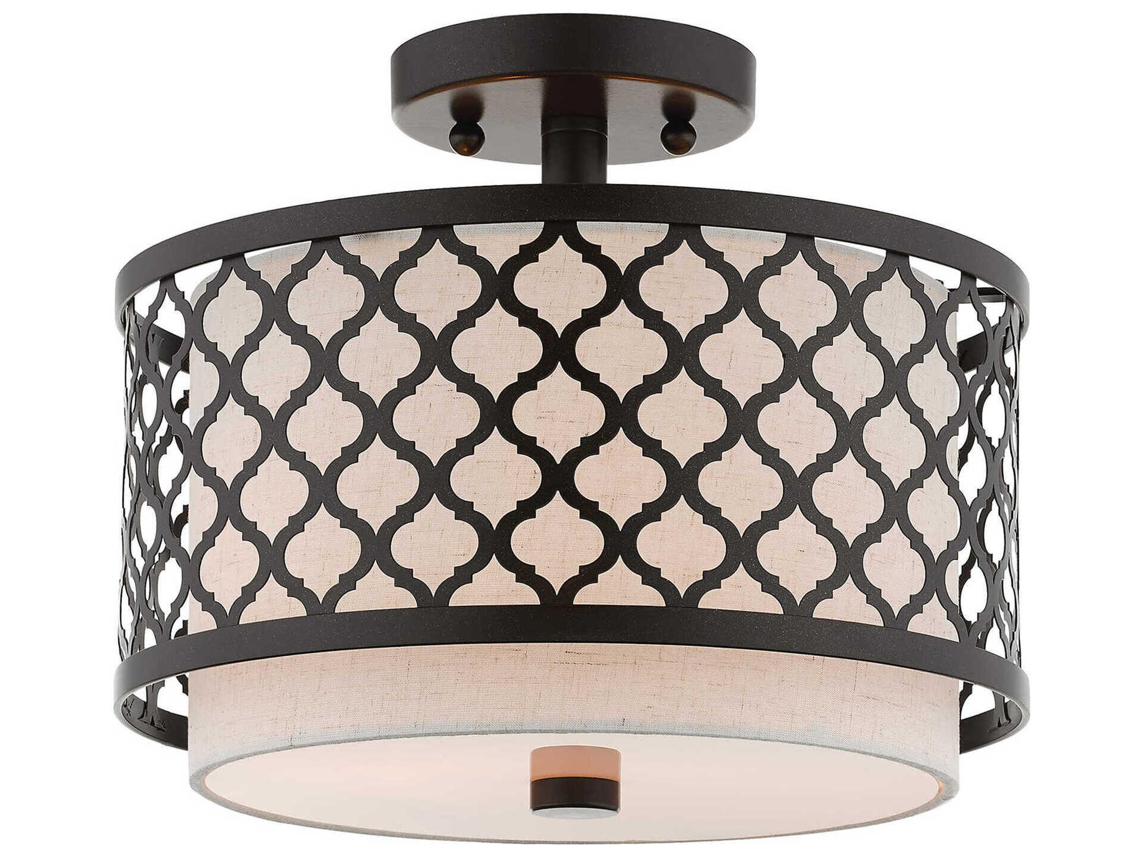 Livex Lighting Arabesque 2-Light English Bronze White Drum Semi Flush Mount