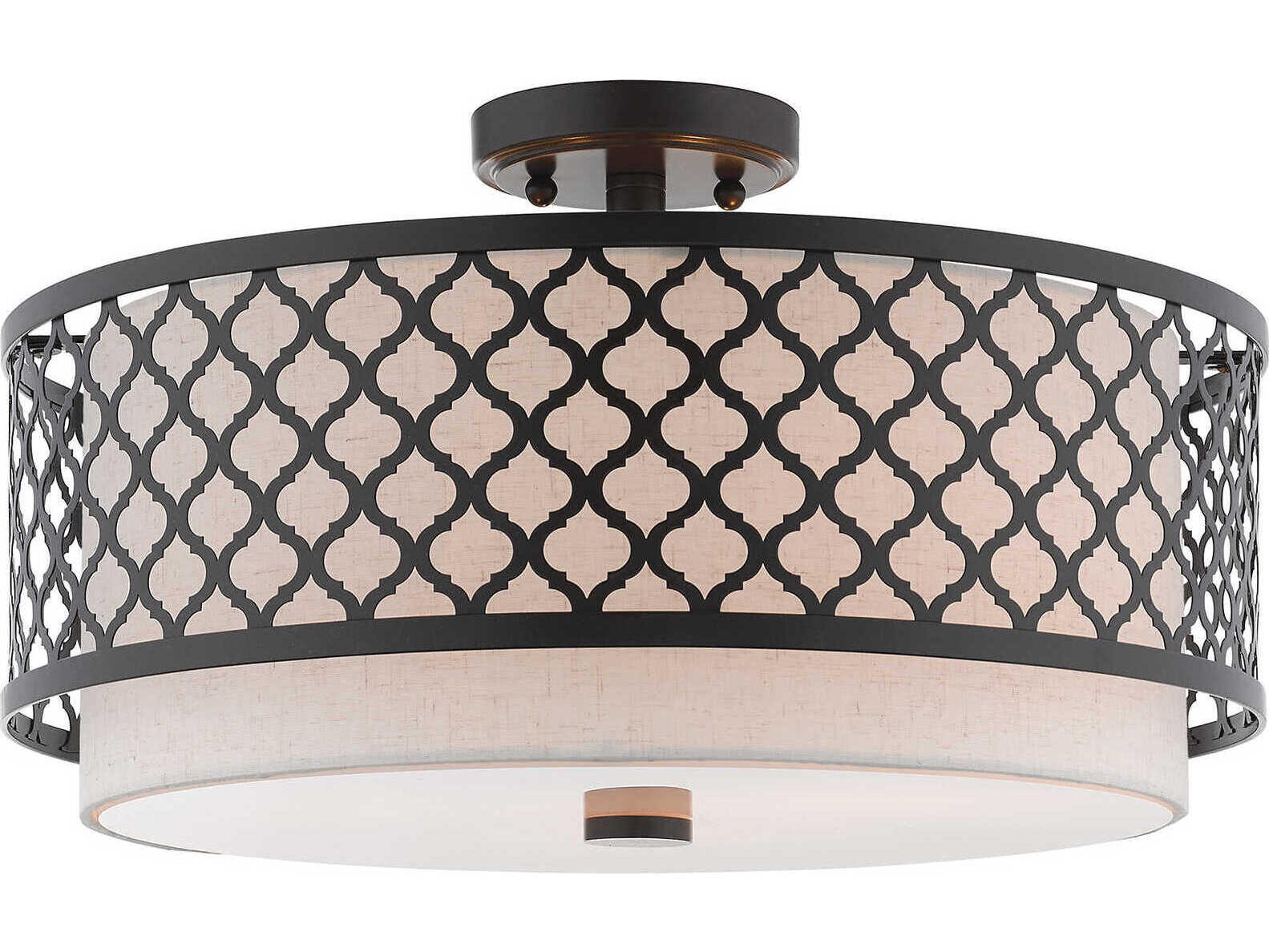 Livex Lighting Arabesque 3-Light English Bronze White Drum Semi Flush Mount