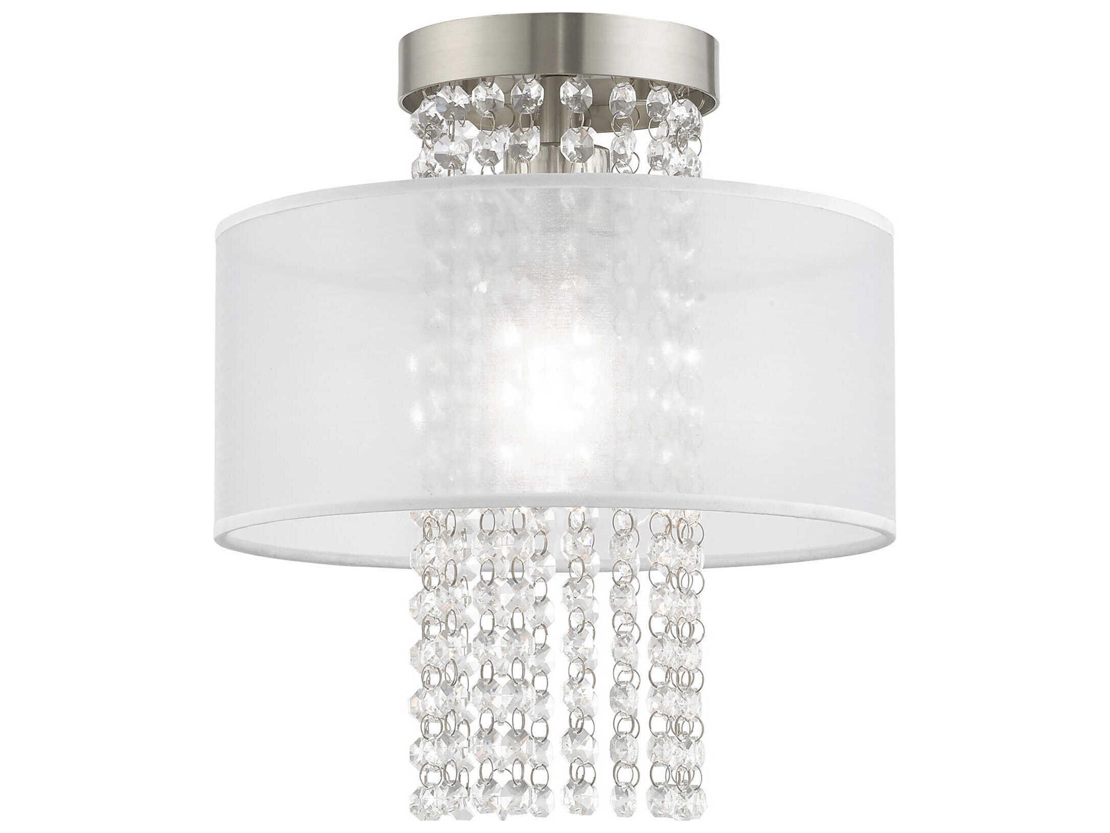 Livex Lighting Bella Vista 1-Light Brushed Nickel Clear Crystal Drum Flush Mount