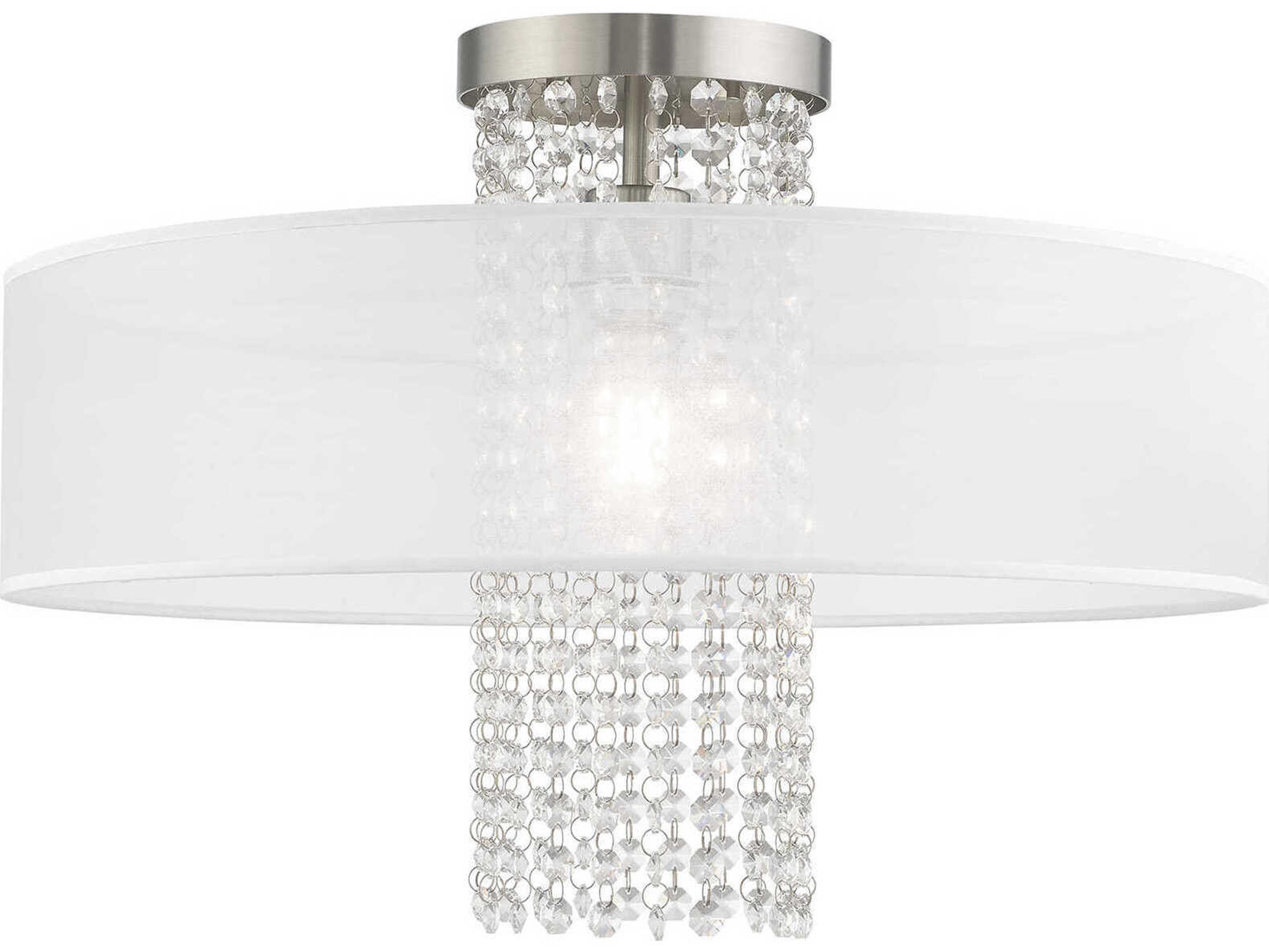 Livex Lighting Bella Vista 1-Light Brushed Nickel Clear Crystal Drum Flush Mount