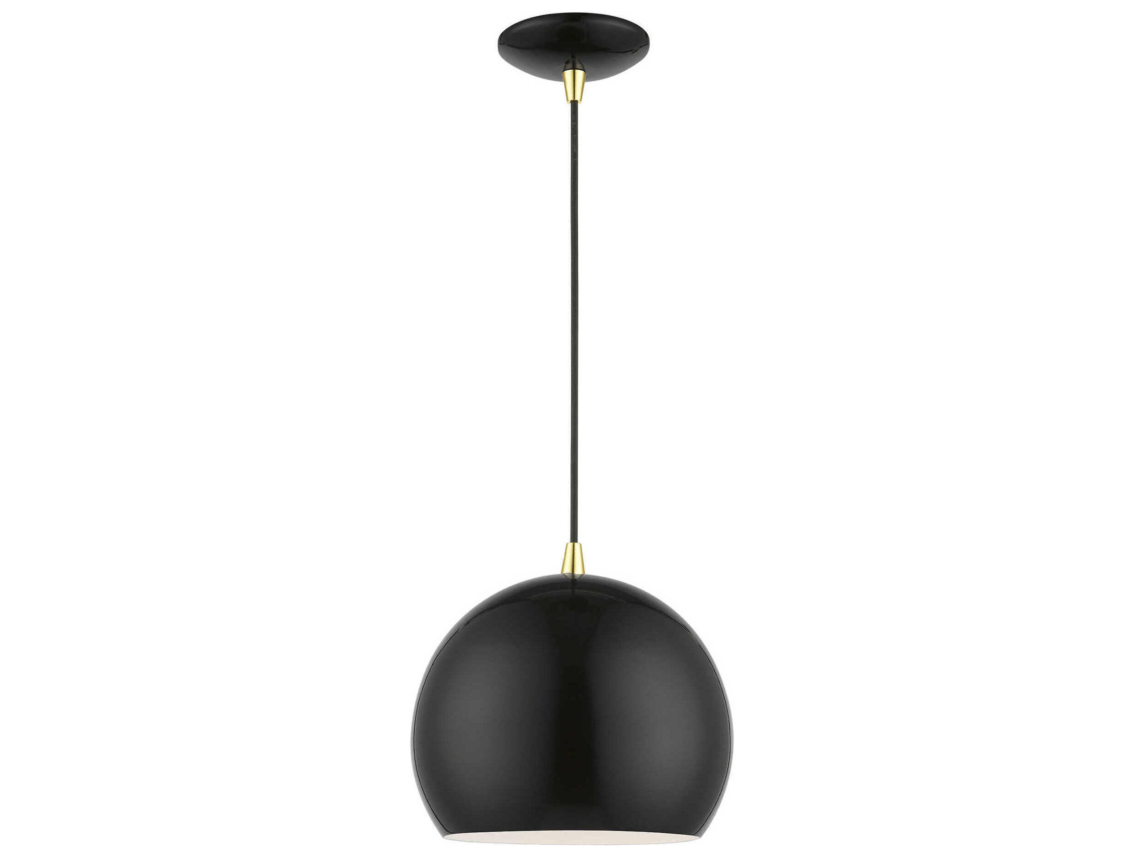 Livex Lighting Piedmont 1-Light Shiny Black Polished Brass Dome Mini Pendant