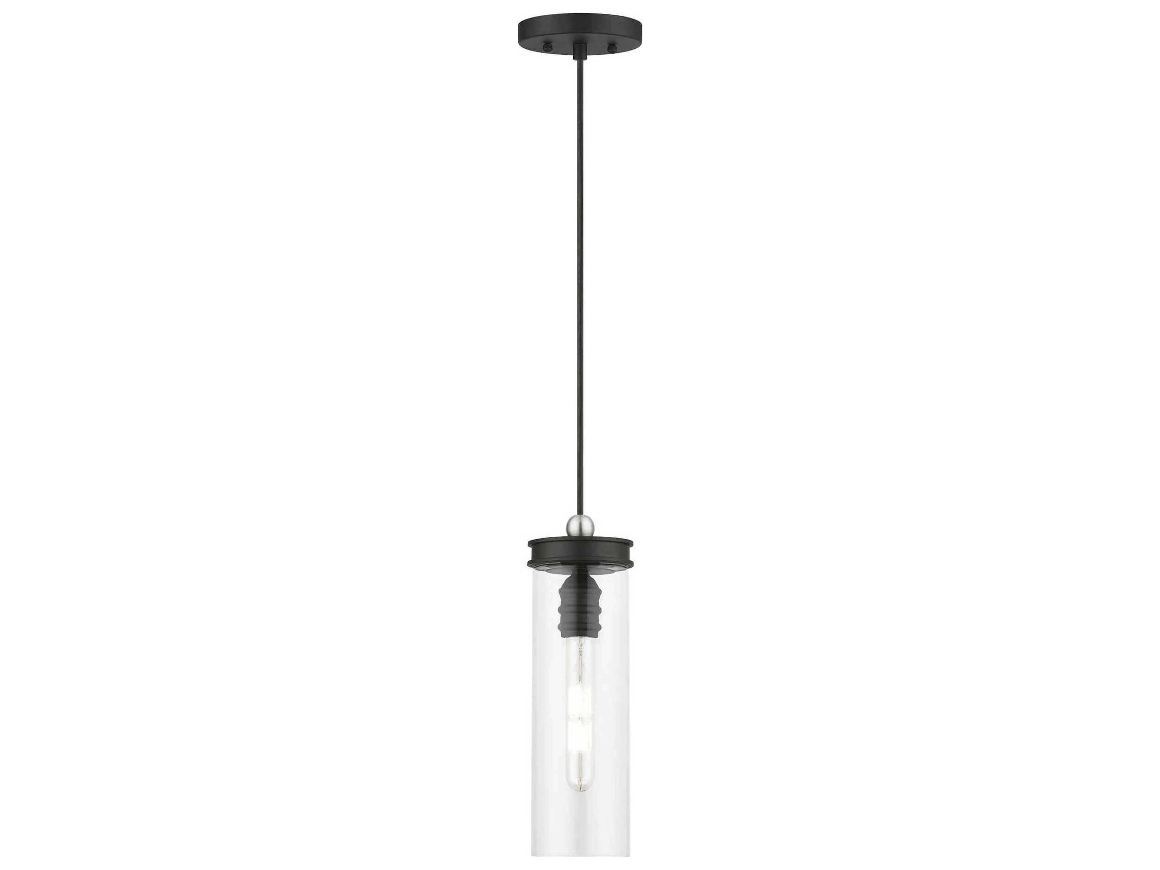Livex Lighting Devoe 1-Light Black Brushed Nickel Glass Cylinder Mini Pendant