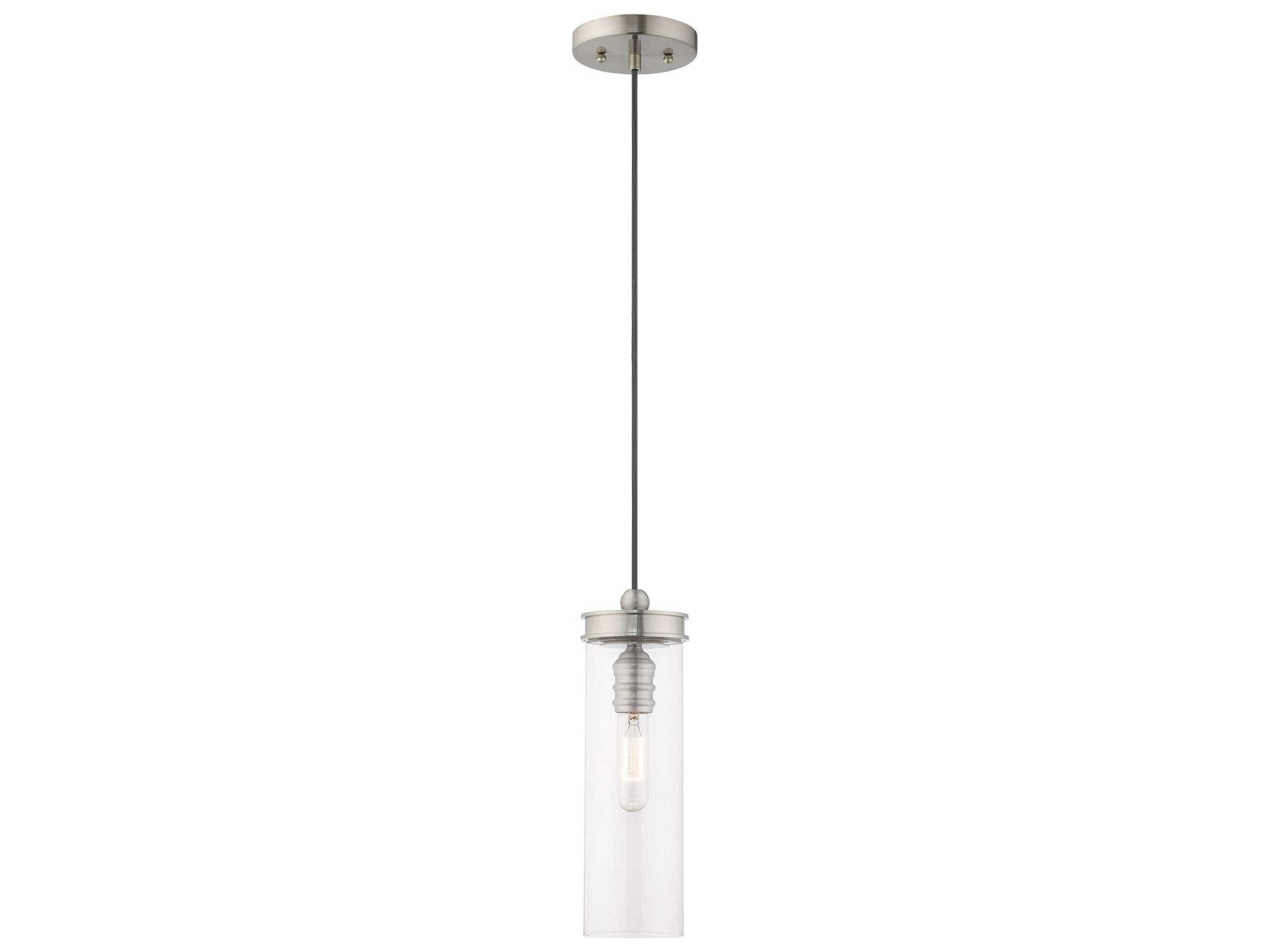 Livex Lighting Art Glass 1-Light Brushed Nickel Clear Cylinder Mini Pendant