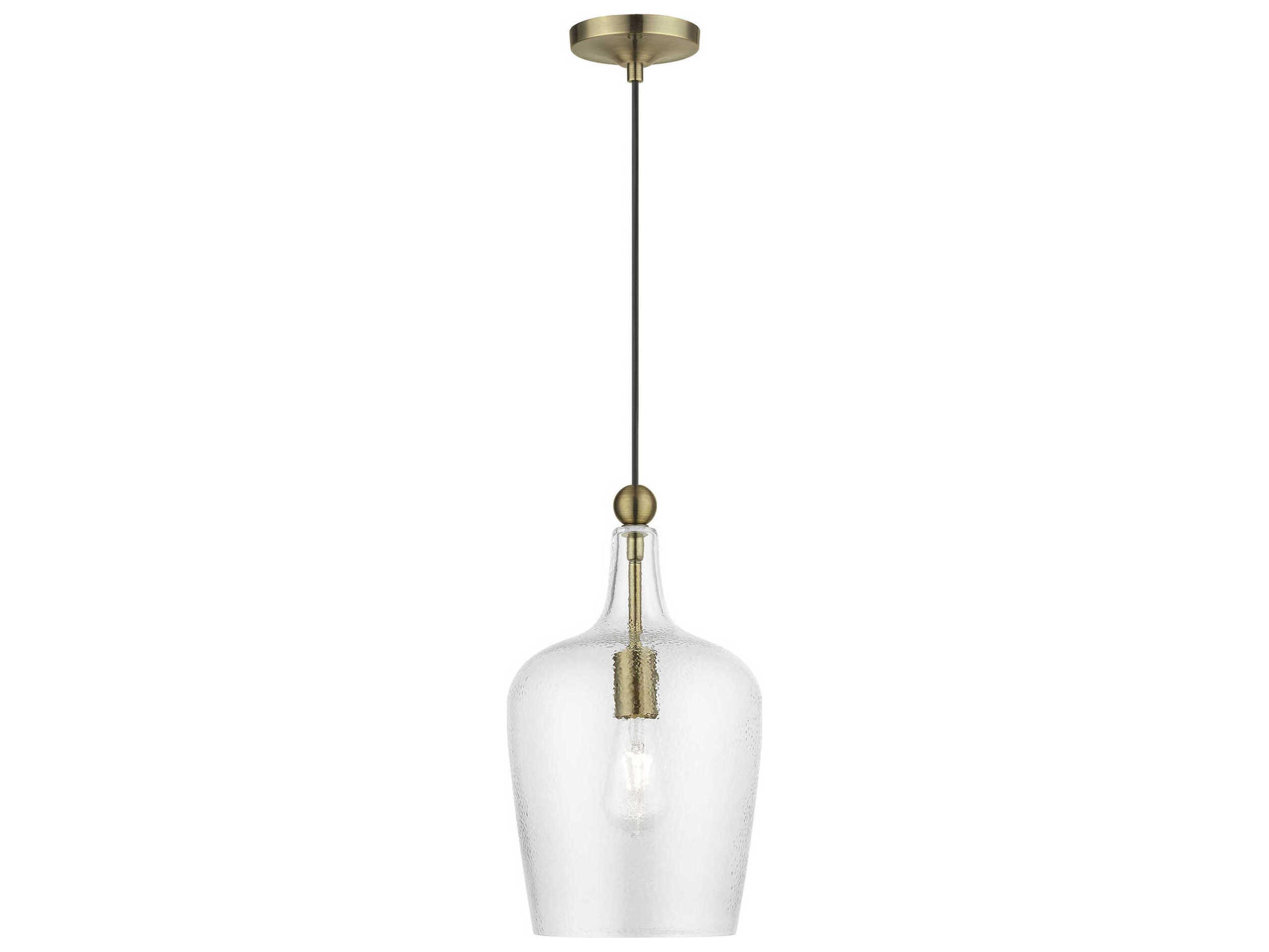 Livex Lighting Avery 1-Light Antique Brass Glass Bell Mini Pendant