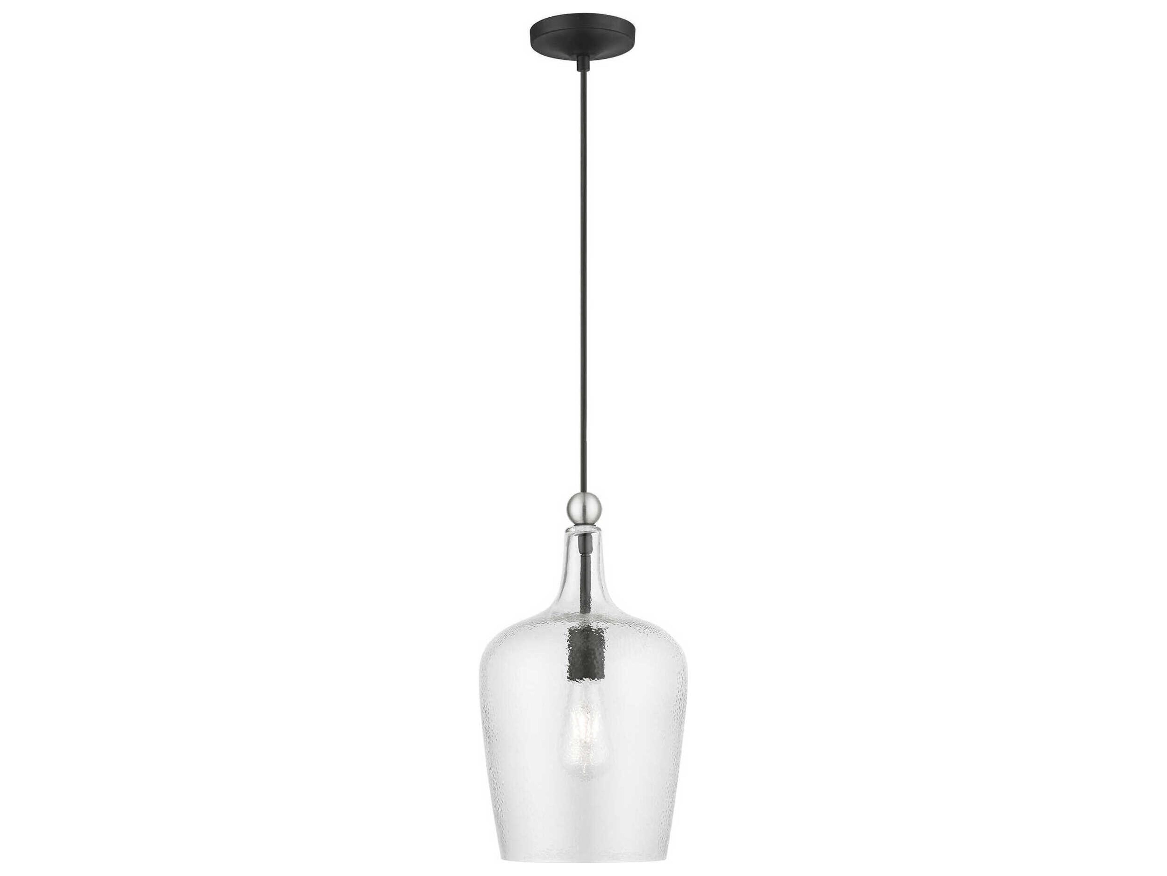 Livex Lighting Avery 1-Light Black Brushed Nickel Glass Bell Mini Pendant