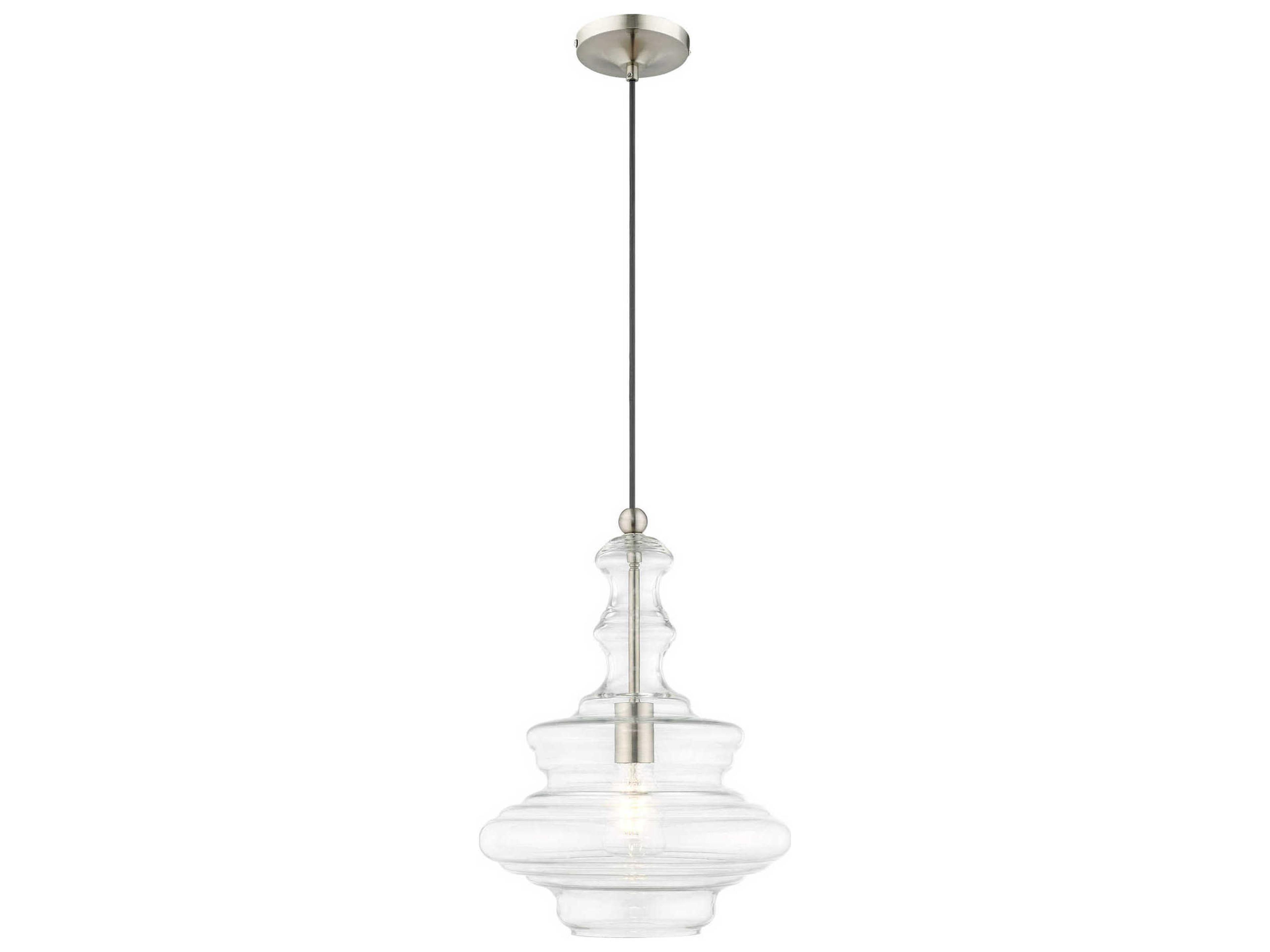 Livex Lighting Art Glass 1-Light Brushed Nickel Clear Pendant