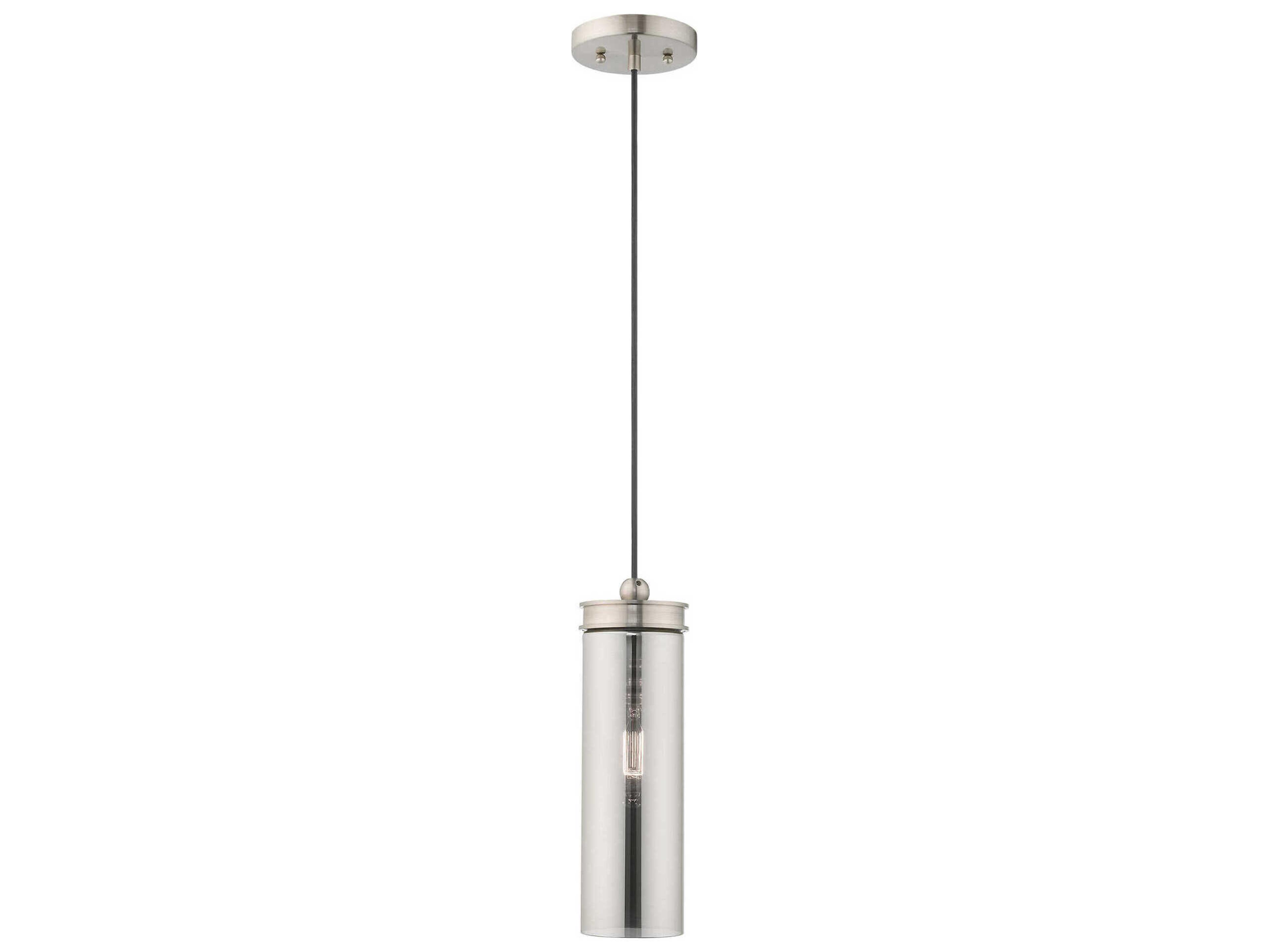 Livex Lighting Art Glass 1-Light Brushed Nickel Cylinder Mini Pendant