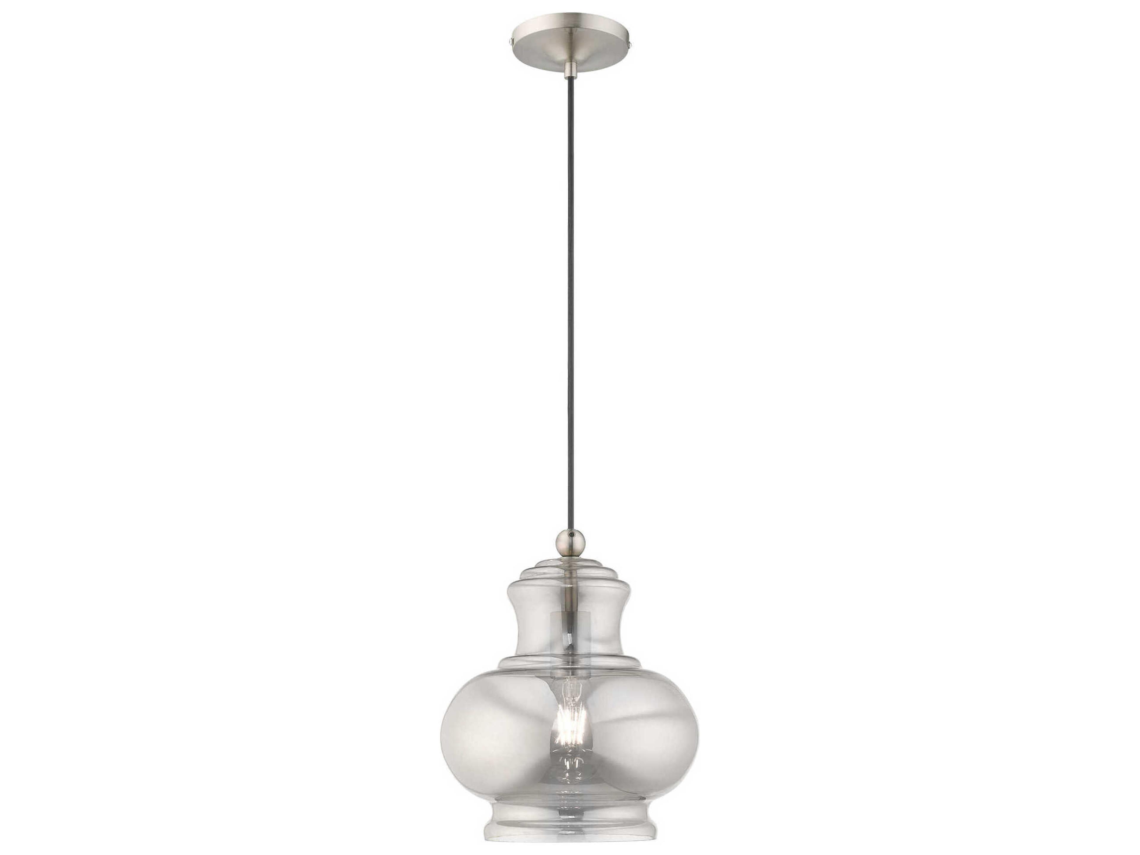 Livex Lighting Art Glass 1-Light Brushed Nickel Clear Mini Pendant
