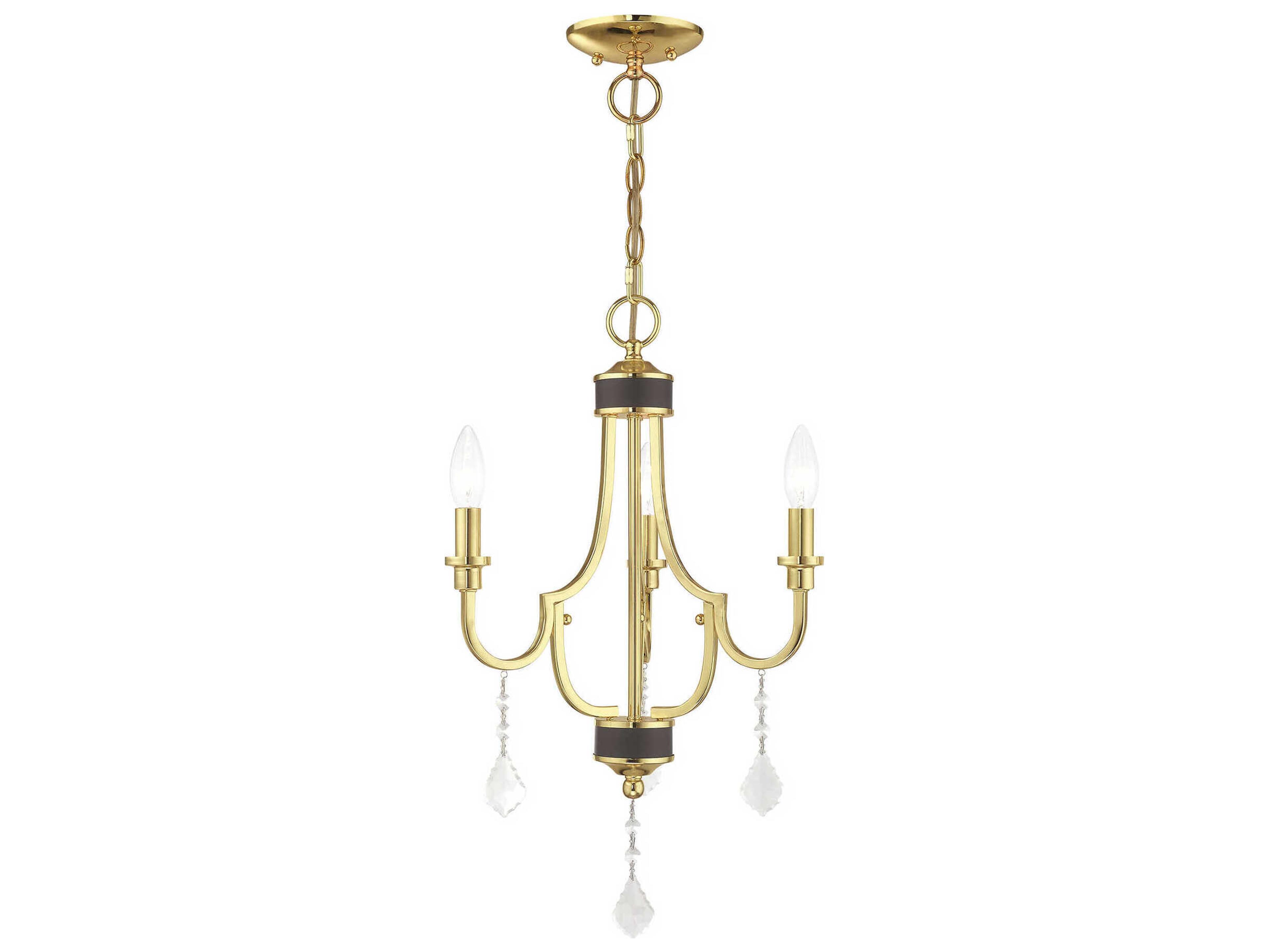 Livex Lighting Glendale 3-Light Polished Brass Crystal Candelabra Chandelier