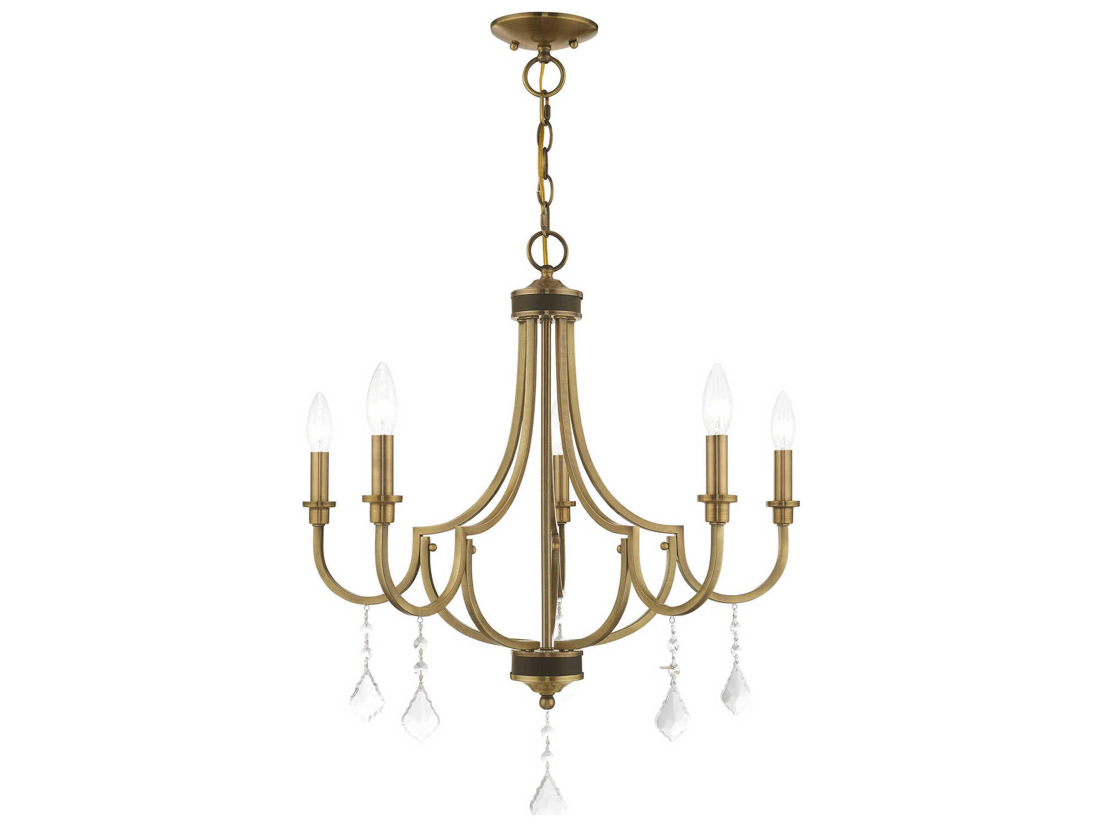 Livex Lighting Glendale 5-Light Antique Brass Crystal Candelabra Chandelier