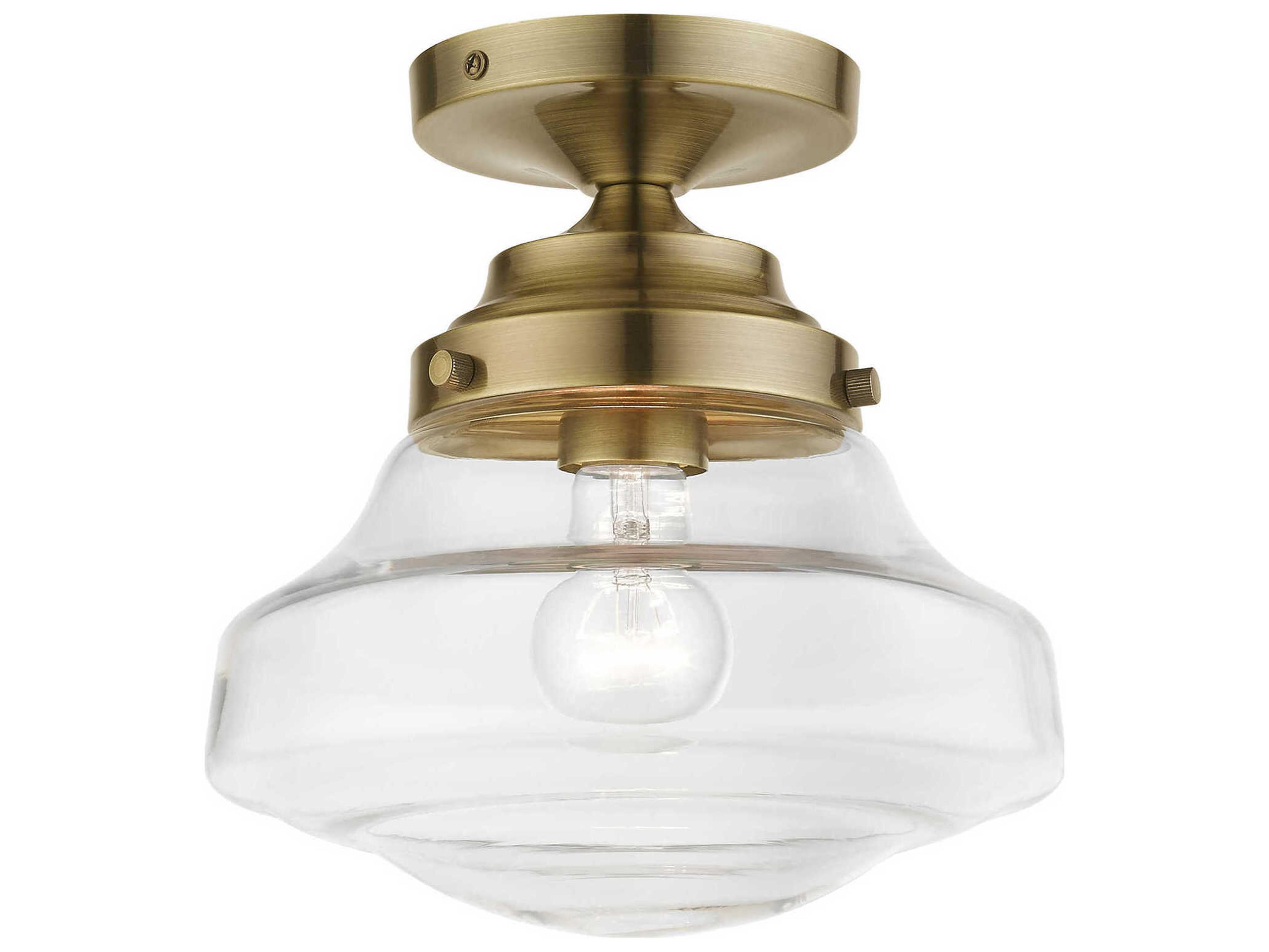 Livex Lighting Avondale 1-Light Antique Brass Glass Semi Flush Mount