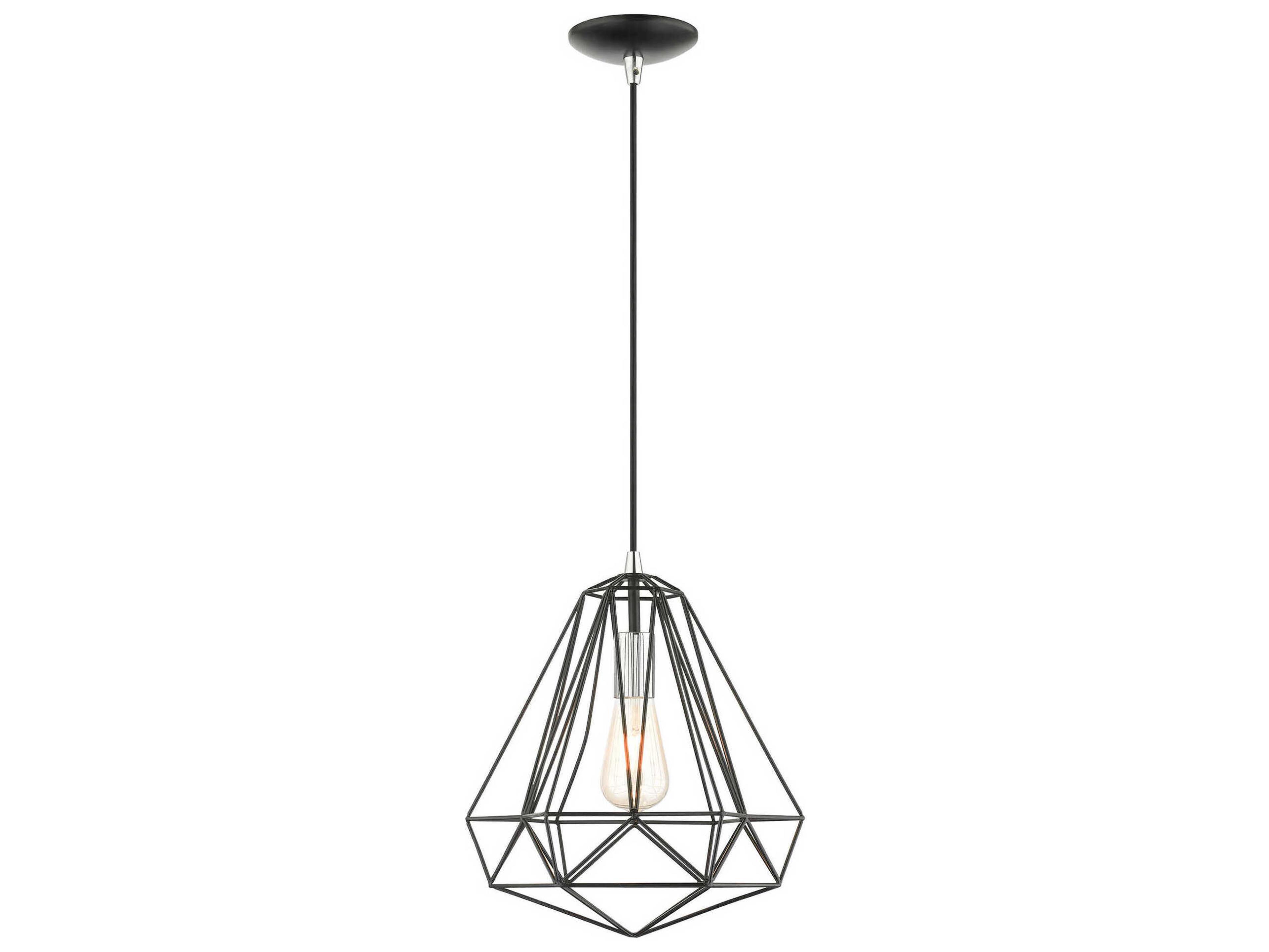 Livex Lighting Geometric 1-Light Shiny Black Pendant