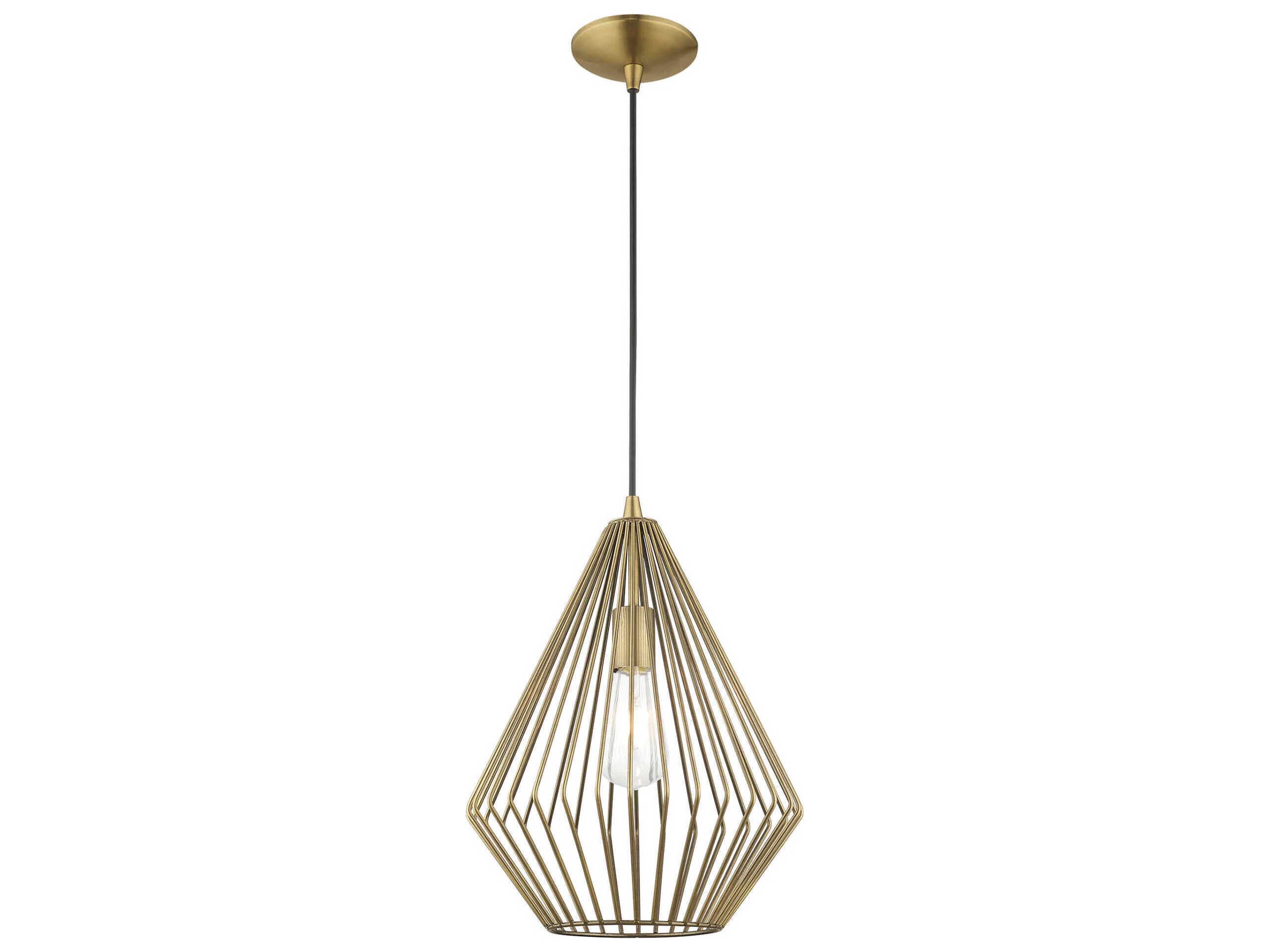 Livex Lighting Geometric 1-Light Antique Brass Mini Pendant