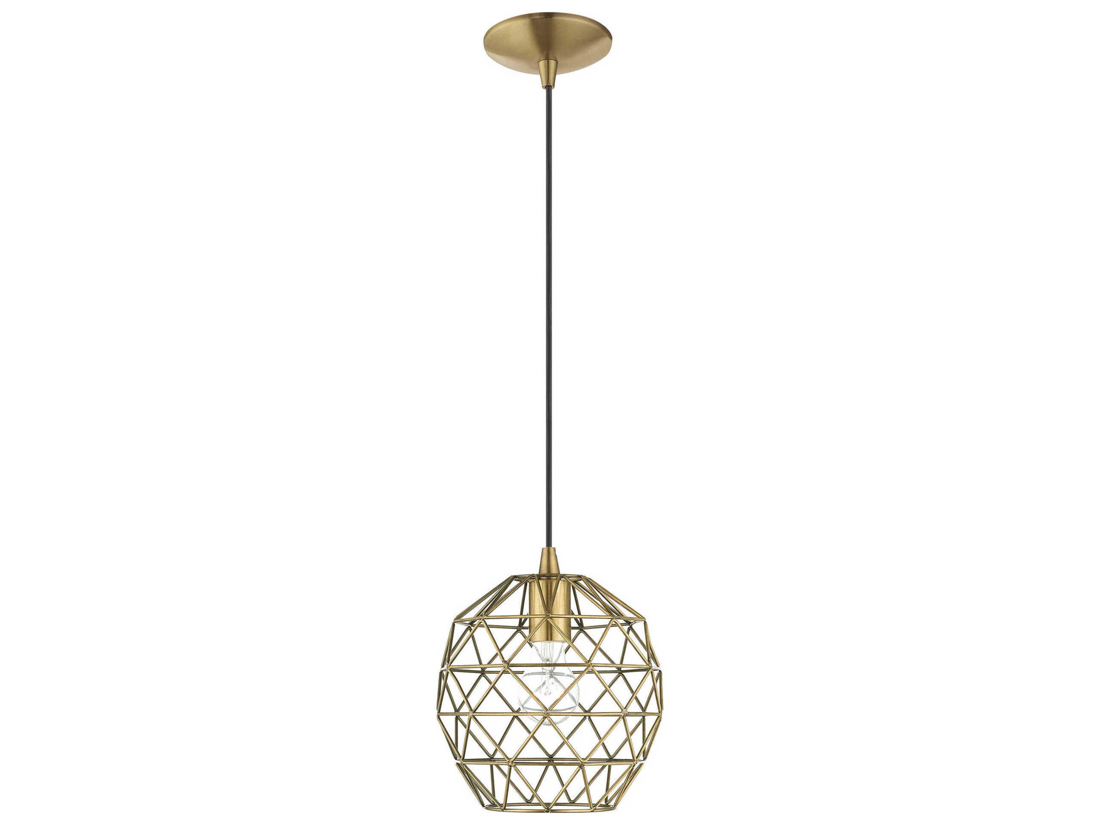 Livex Lighting Geometric 1-Light Antique Brass Bell Mini Pendant