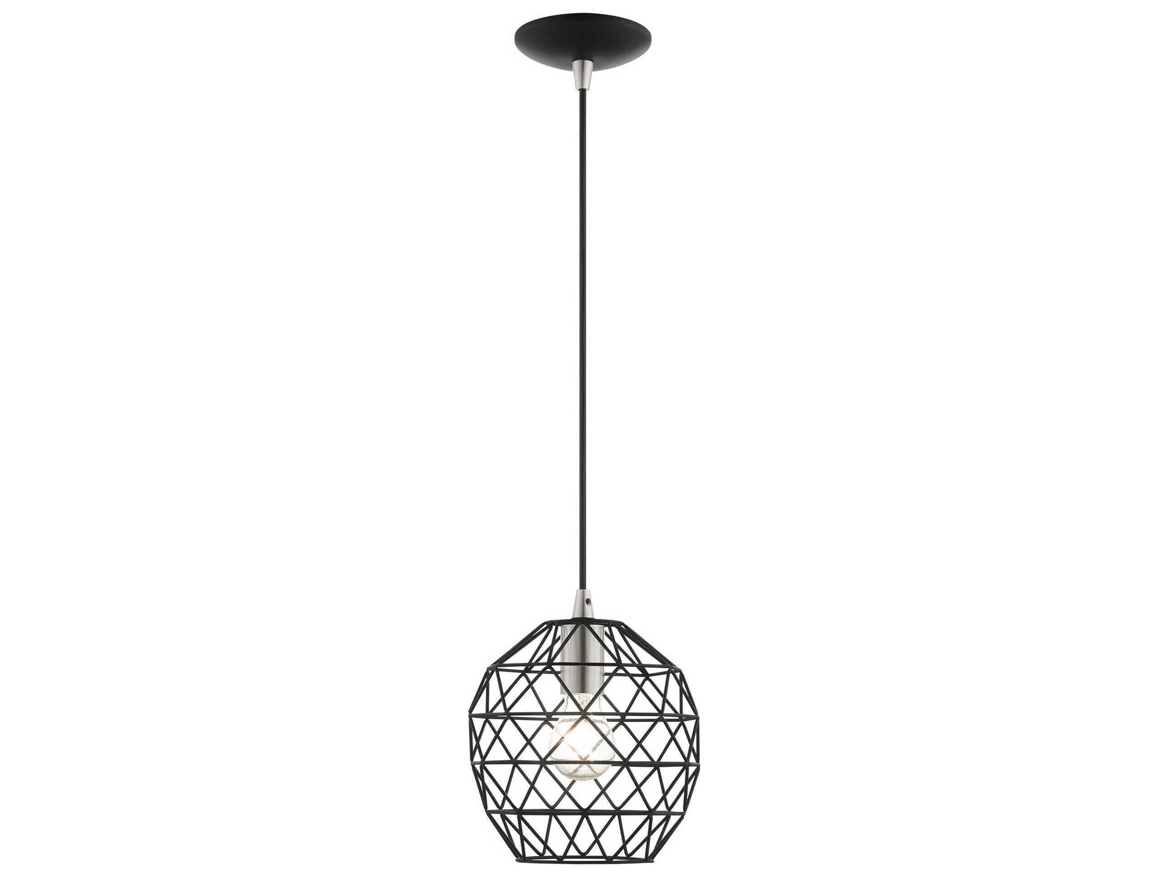 Livex Lighting Geometric 1-Light Black Bell Mini Pendant