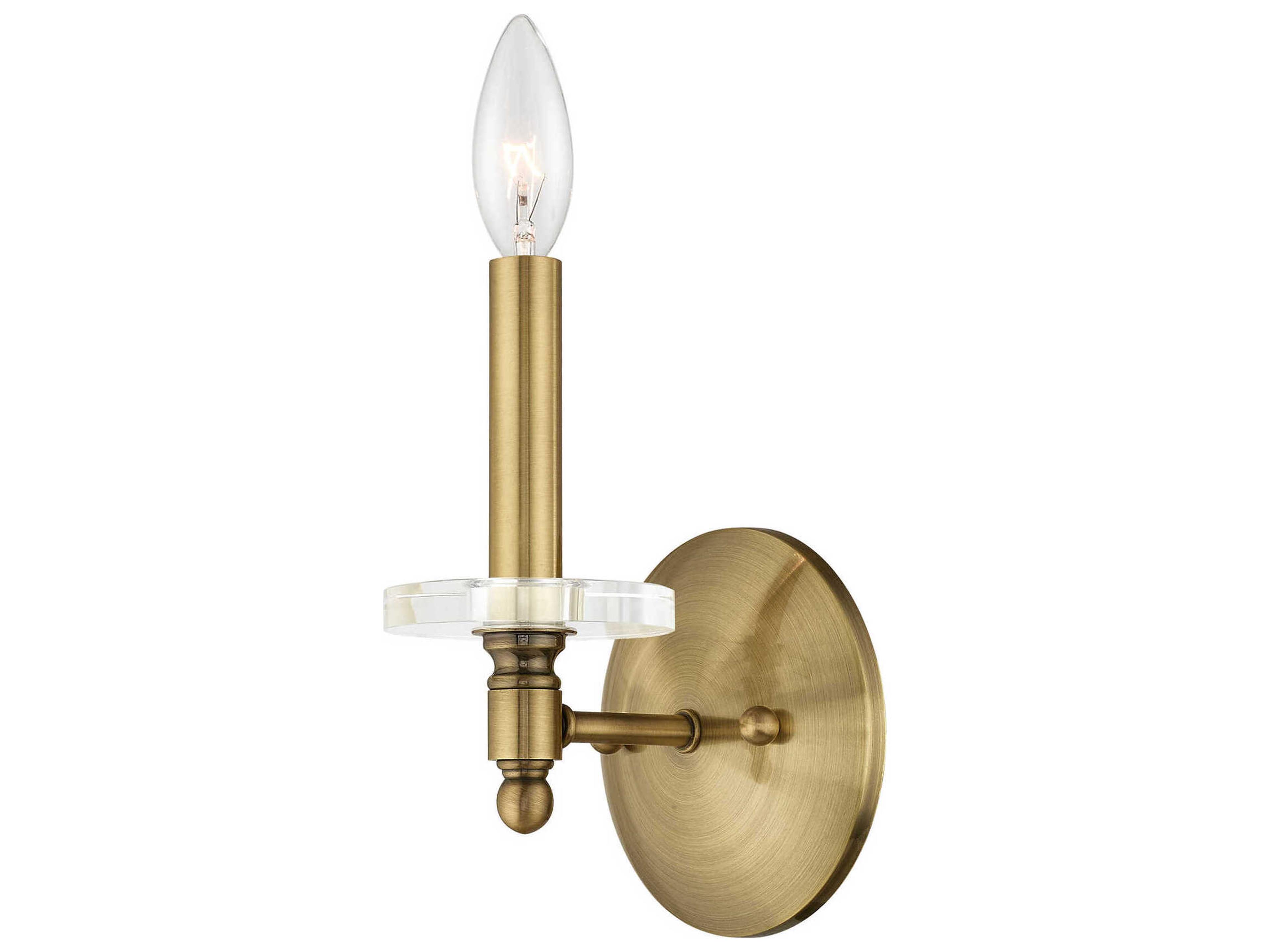 Livex Lighting Bennington 1-Light Antique Brass Crystal Wall Sconce