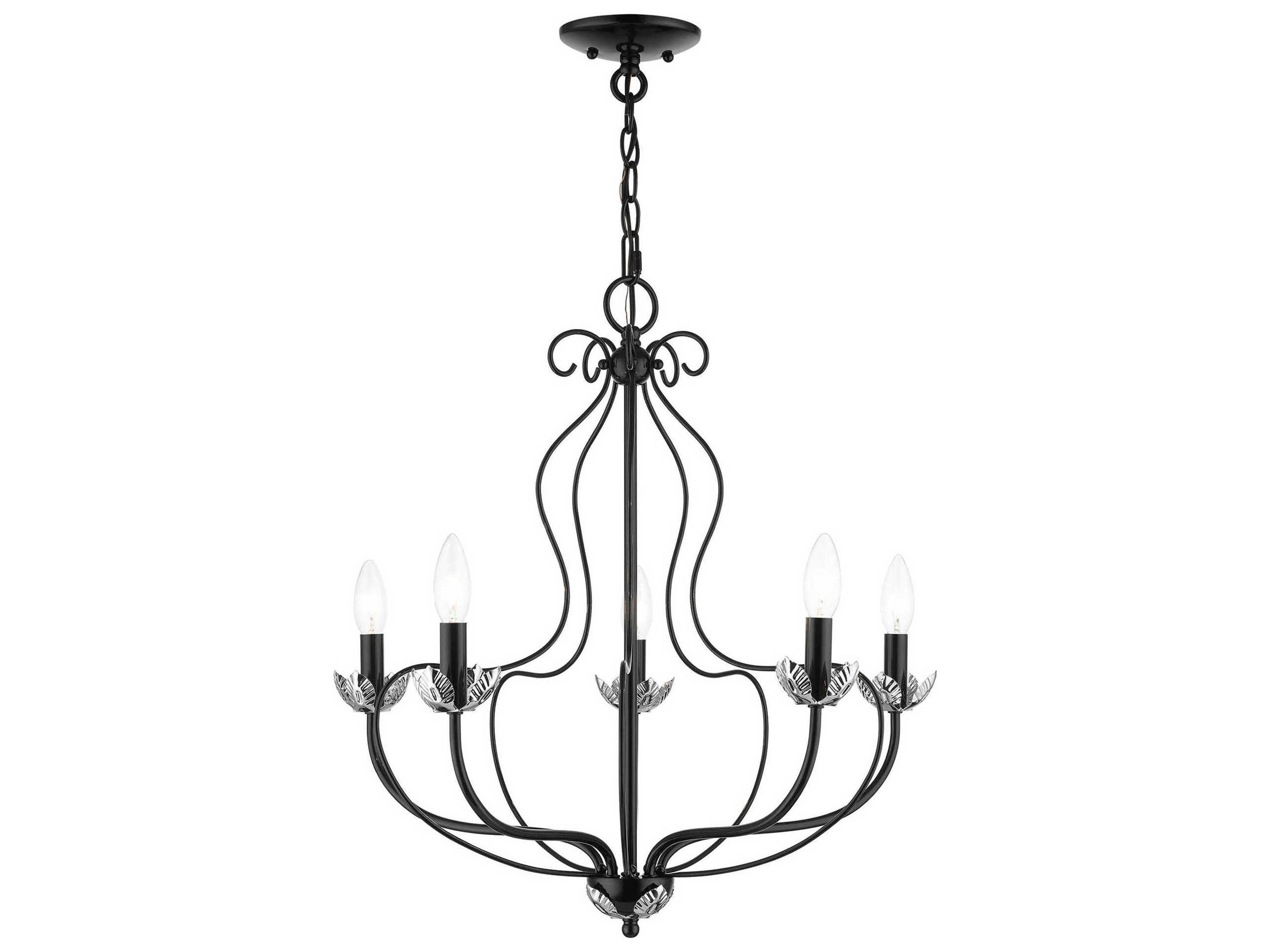 Livex Lighting Katarina 5-Light Shiny Black Polished Chrome Candelabra Chandelier