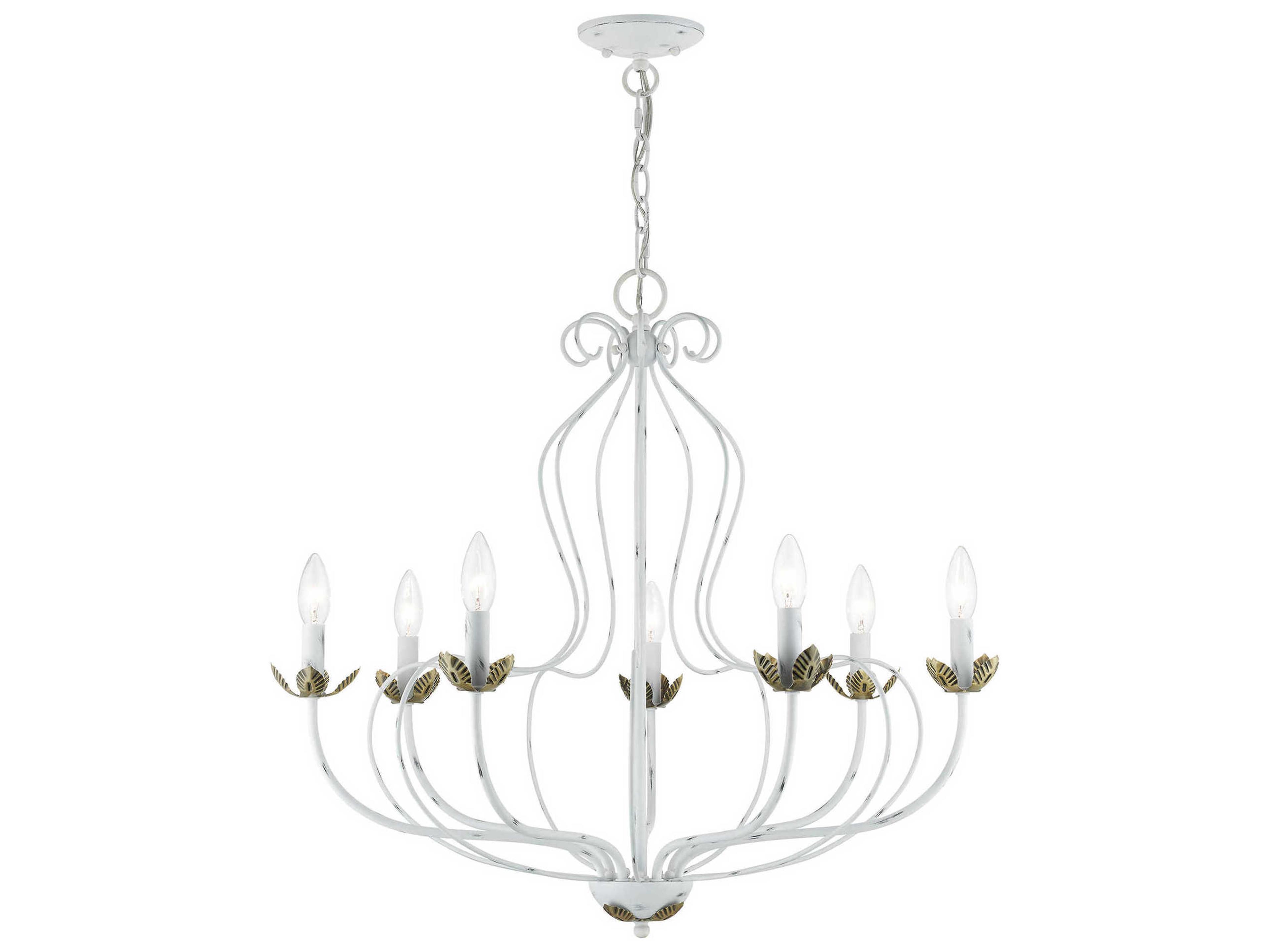Livex Lighting Katarina 7-Light Antique White Brass Candelabra Chandelier
