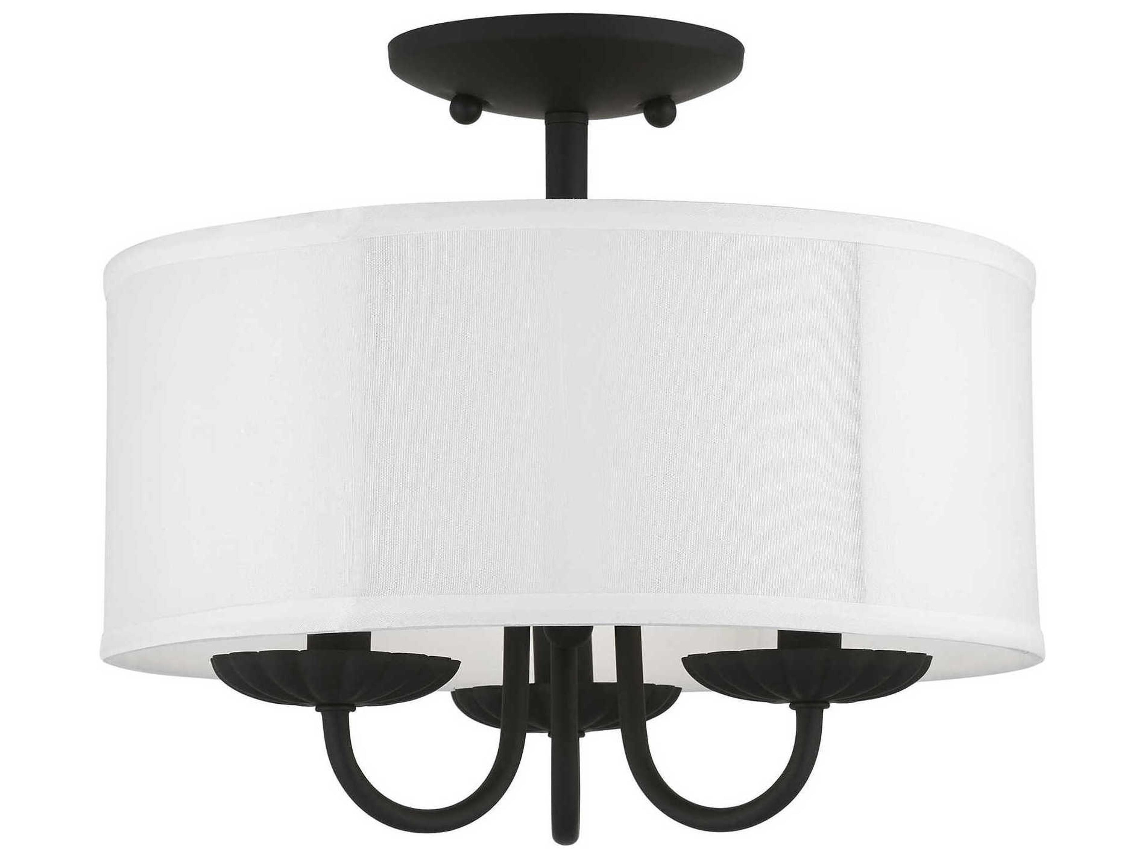 Livex Lighting Brookdale 3-Light Black Drum Semi Flush Mount