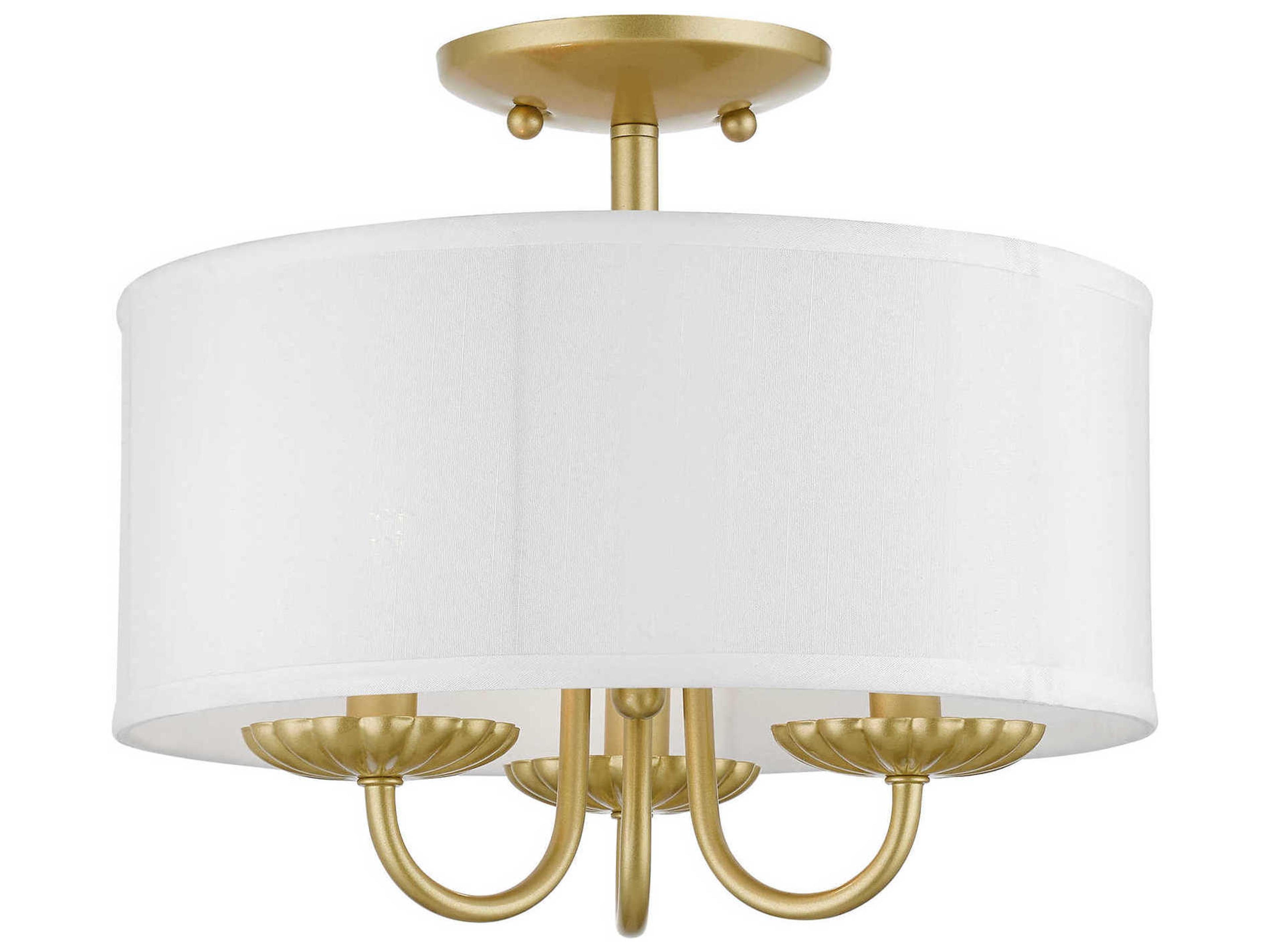 Livex Lighting Brookdale 3-Light Soft Gold White Drum Semi Flush Mount